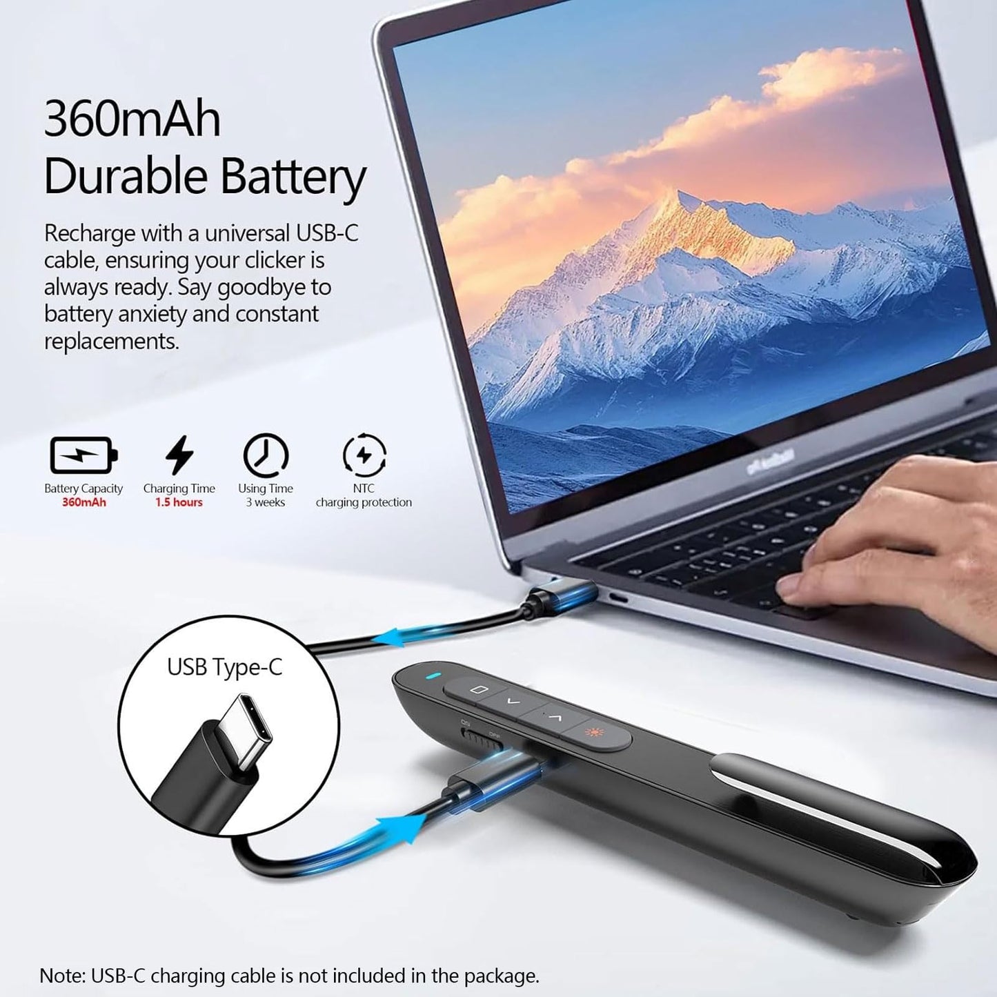 Norwii Rechargeable Bluetooth Presentation Clicker with Green Pointer, Wireless Presenter, PowerPoint Presentation Remote, Slide Clicker with 328ft Range for Teacher and Presenter, macOS Applicable