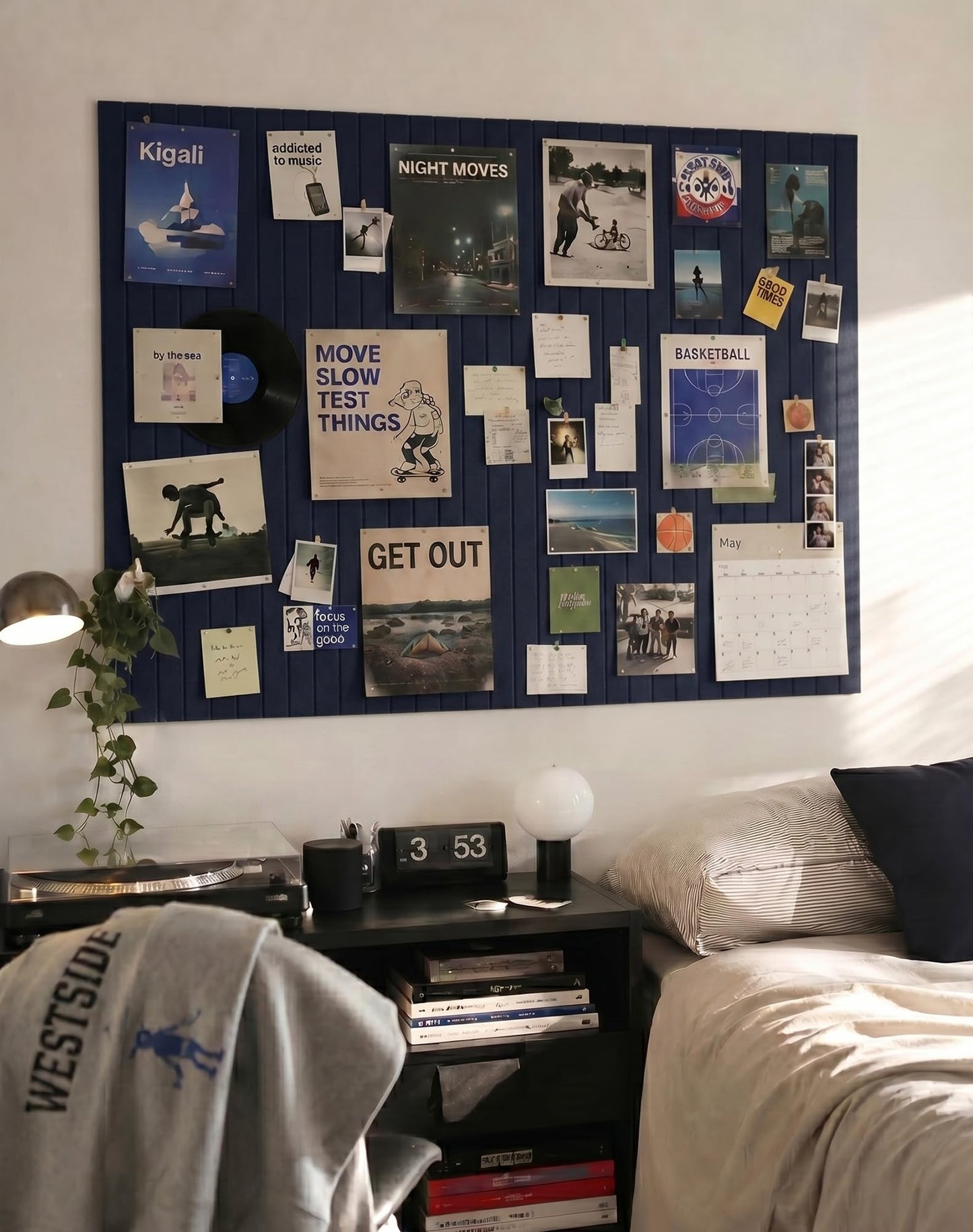 Aothia 12-Pack Felt Bulletin Board Tiles 48"x36", Modular Pin Board for Smooth Walls, Cork Board Alternative for Notes & Photos, 0.35" Thick, 70 Adhesive Tabs & 40 Pins, Navy Blue