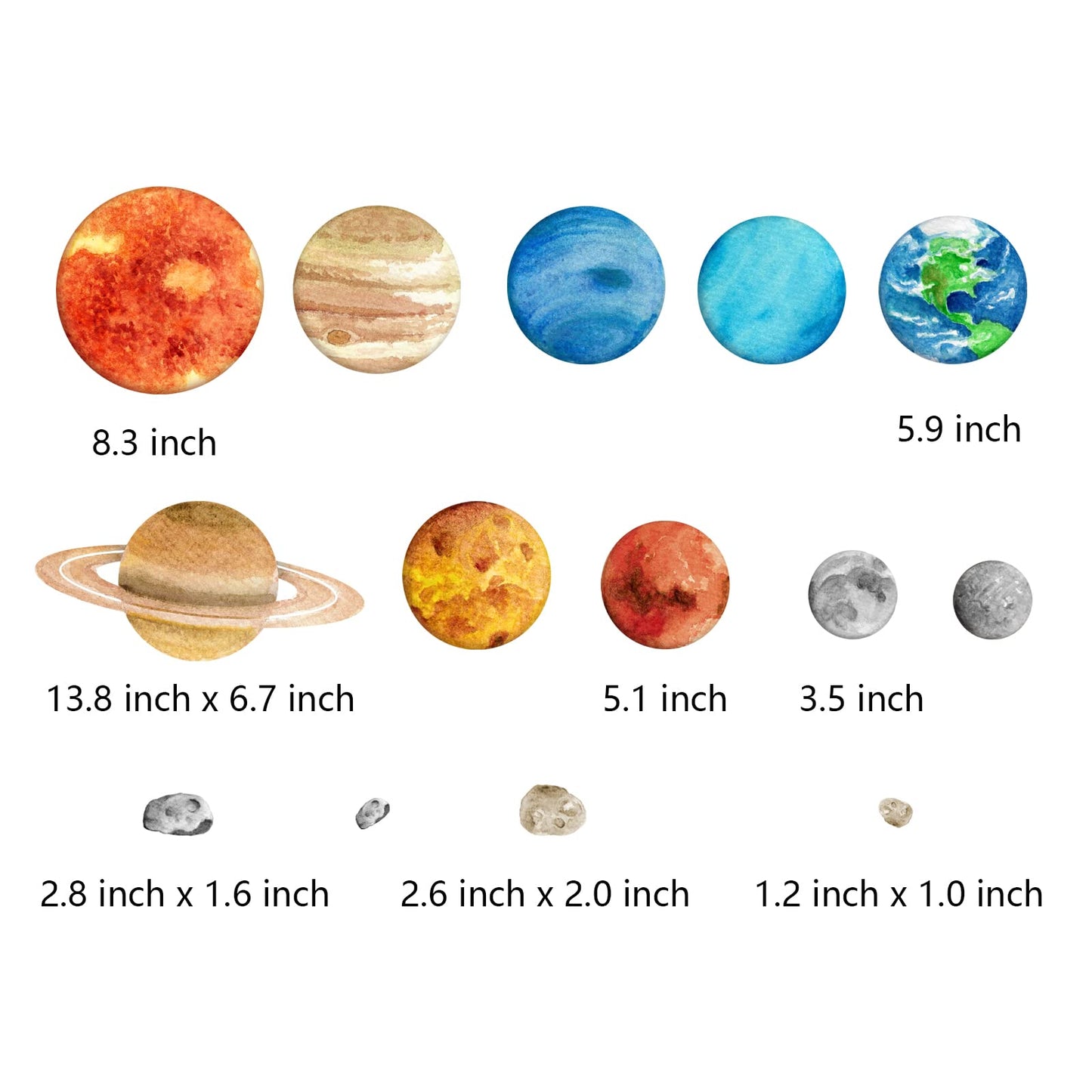 Solar System Wall Stickers for Kids, Universe Space Wall Sticker, Large Size Planet Wall Decal, Space Wall Decor for Bedroom Classroom Playroom Nursery Birthday Gift Idea(M)
