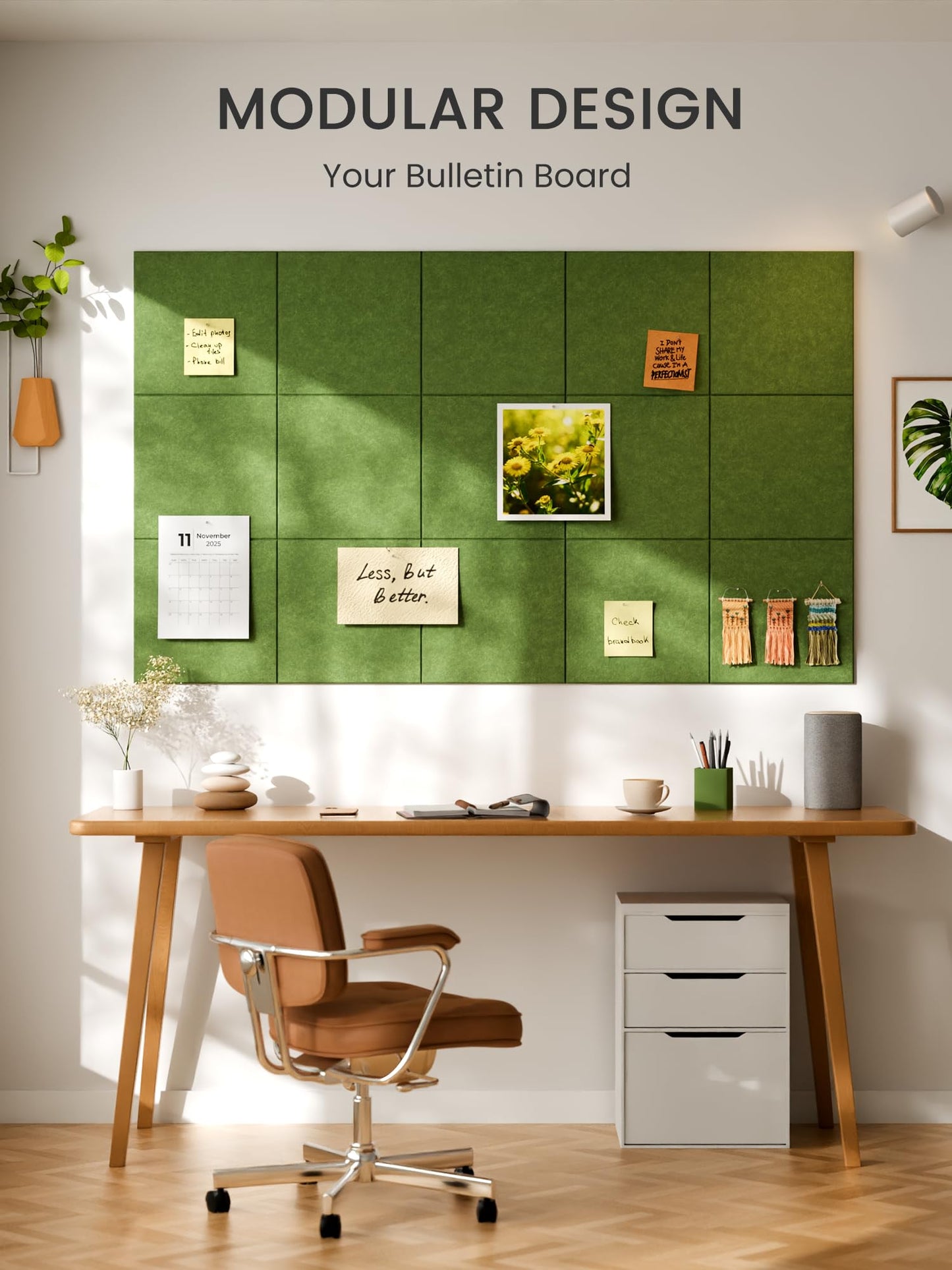 Bumusty Large Cork Board 48" x 36" Alternative - 12 Pack Felt Wall Tiles with 70 Safe Removable Adhesive Tabs, 30 Pushpins, Cork Boards for Walls Pin Board Bulletin Board Office Decor (Kelly Green)