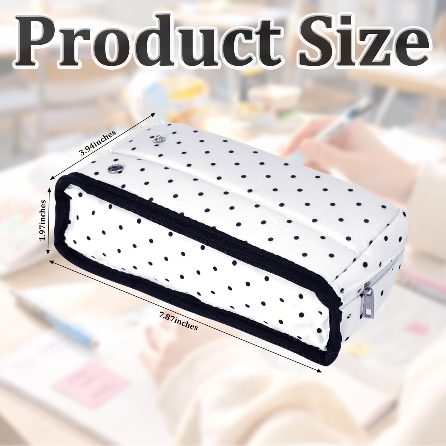 Gueevin Large Capacity Pencil Case Polka Dot Pen Pouch with Multiple Compartments Foldable Portable Pencil Case Black White Stationery Organizer Bag for Adults(White)