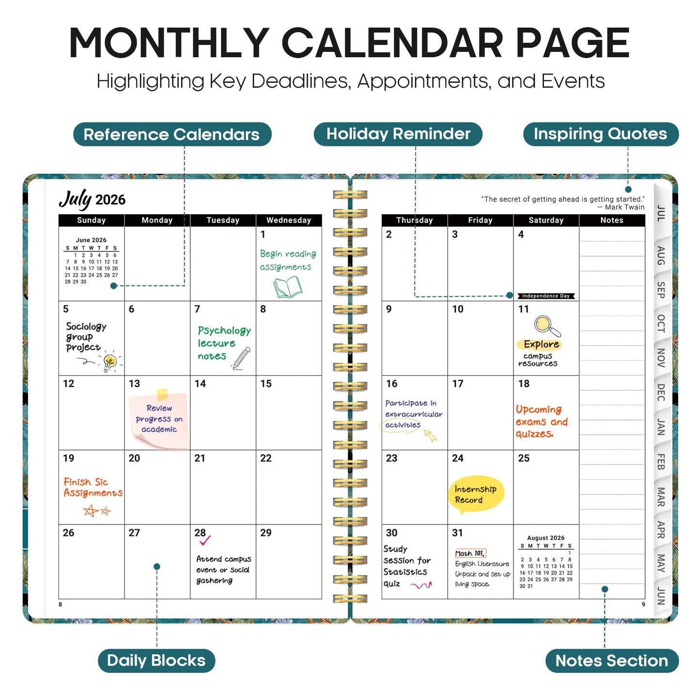 Planner 2026-2027, Academic Year Weekly and Monthly Calender Planner, from Jul 2026 - Jun 2027, Spiral Bound School Planning Book, Perfect for Teacher, Student, Women & Men, A4 (8.5" x 11"), Cats in Vine