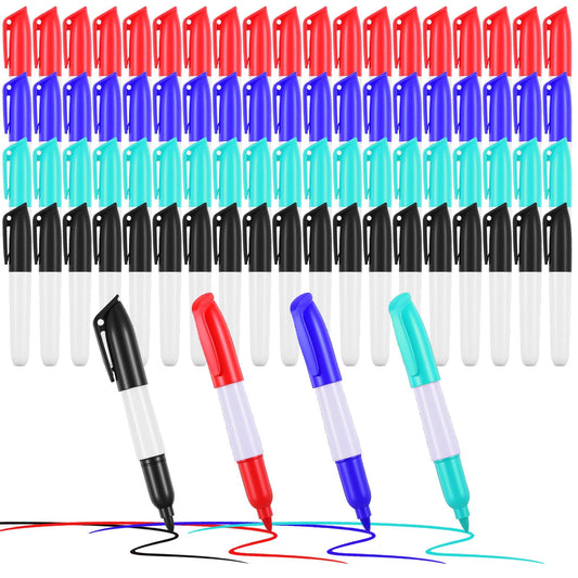 AojSup 100 Pcs Mini Dry Erase Markers 4 Color Set - Mini Whiteboard Markers with Clip Caps, Fine Tip Pens for Nurse Badge, Office, Home Supplies (Red/Green/Blue/Black)
