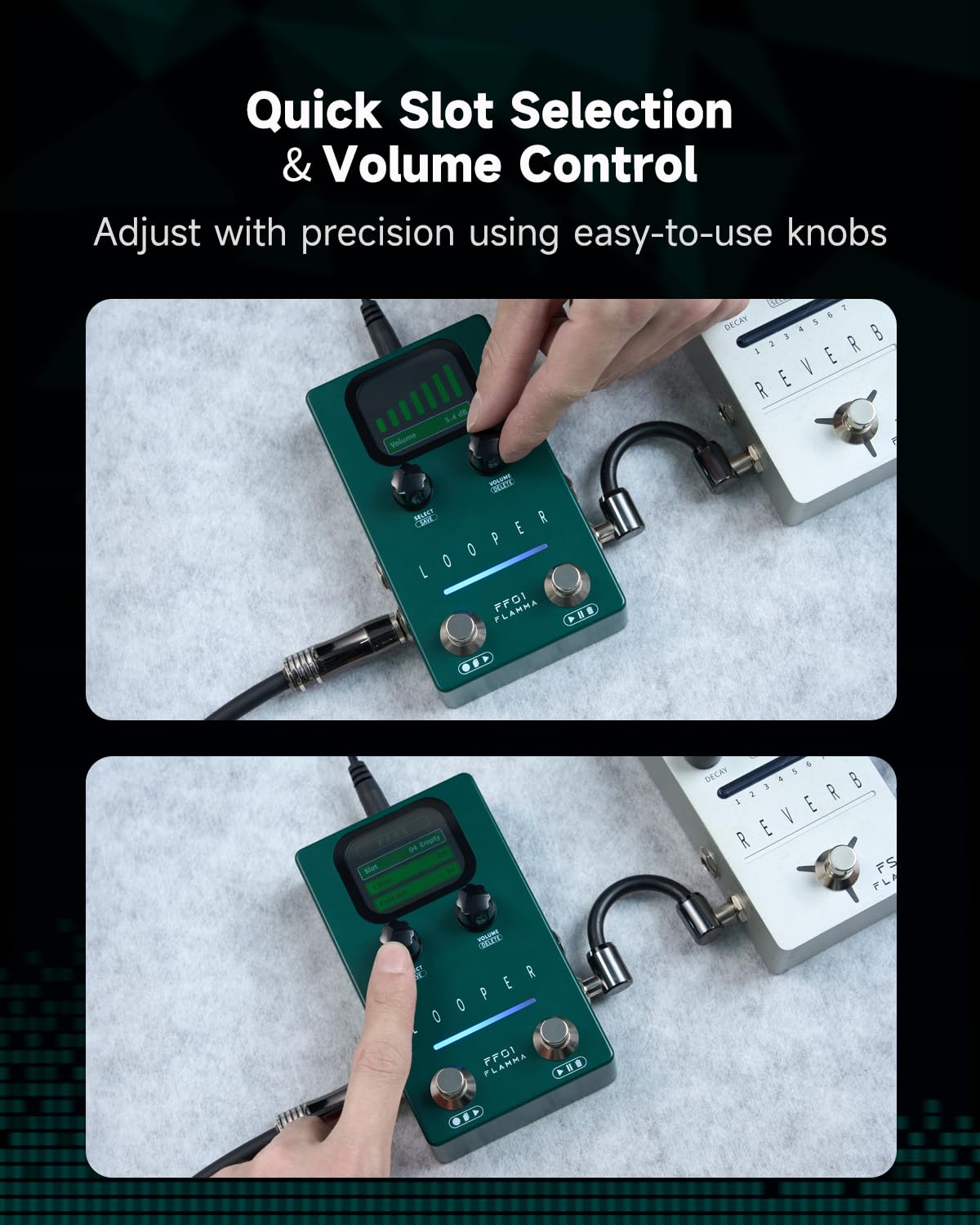 FLAMMA Looper Guitar Pedal, FF01 Looper Pedal with 40 Slots 160 Mins Looping Time, Stereo Guitar Loop Pedals with Screen for Electric Guitar/Bass, Fade Out, USB Data Management