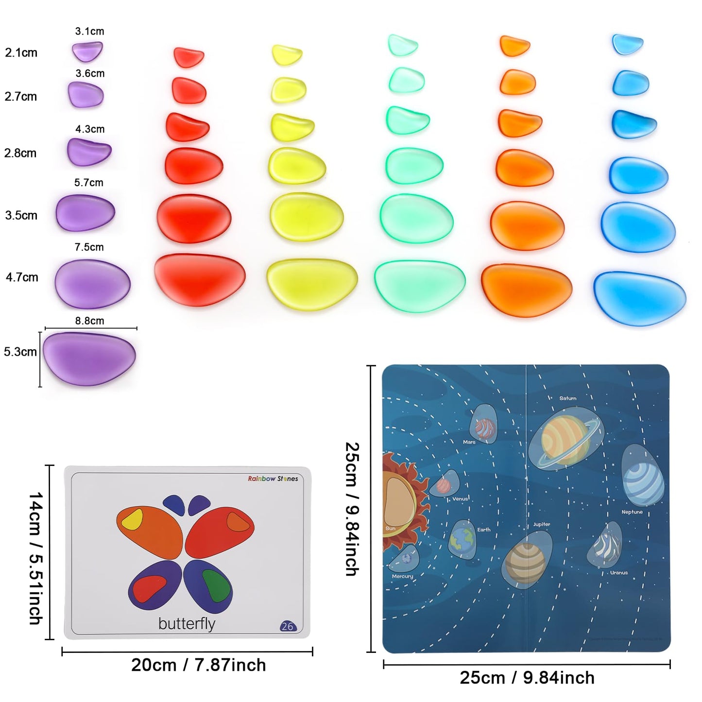 Odoorgames Translucent Math Blocks – 36 Pcs Translucent Pebbles, Rainbow Stones, Light Table Manipulatives, Preschool, Light Table Accessories, Includes 24 Activity Cards