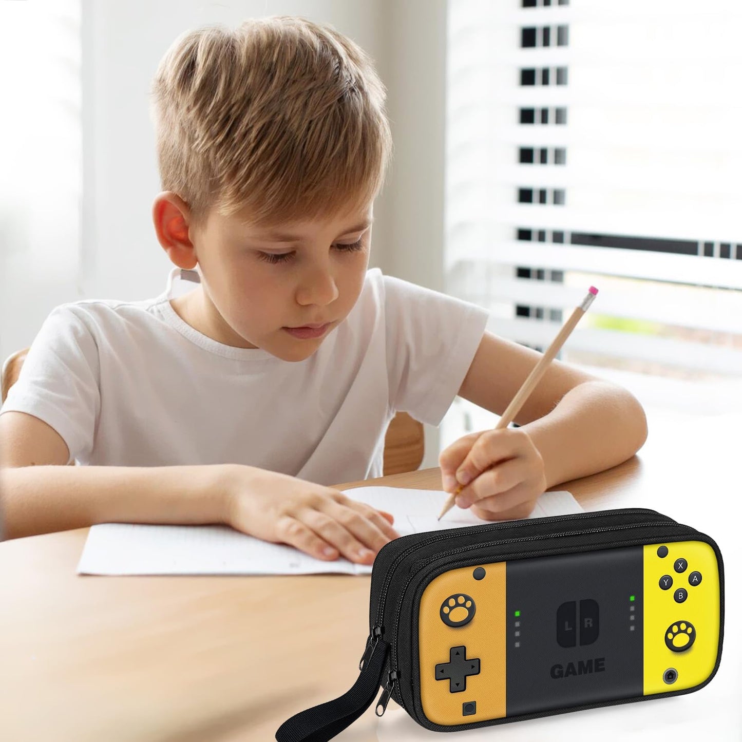 JIRAIKEI Gamer Pencil Case for Boys, Large Boys Pencil Pouch for Kids Teens School, Big Capacity Pen Box Pen Bag Organizer with 2 Compartments & Zipper