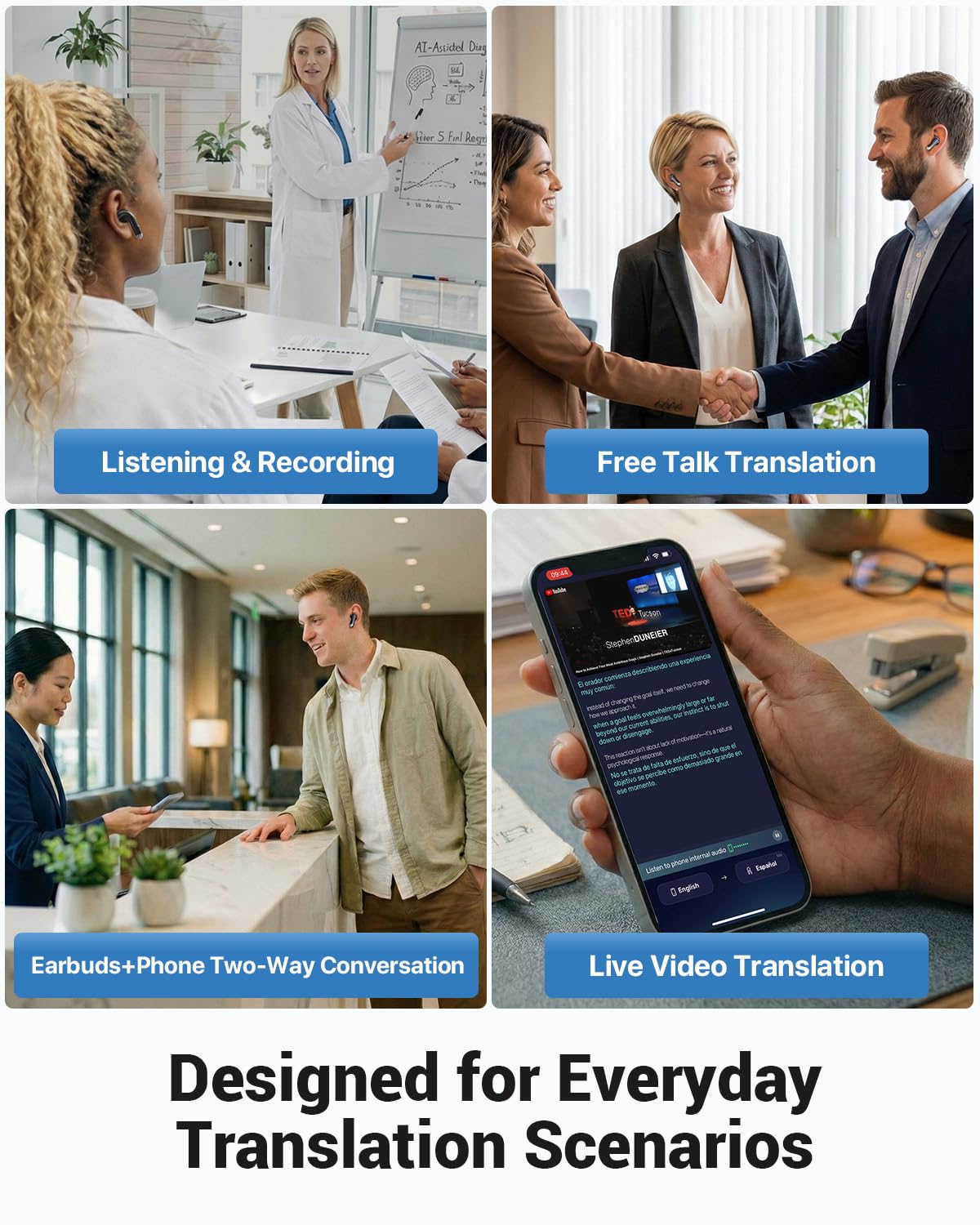 AI Translation Earbuds Real Time, 157 Languages 2-Way Translator Earbuds with Call Translation, 3-in-1 Interpreter, 40H Playtime, Audifonos Traductores Inglés Español for Travel Business Learning