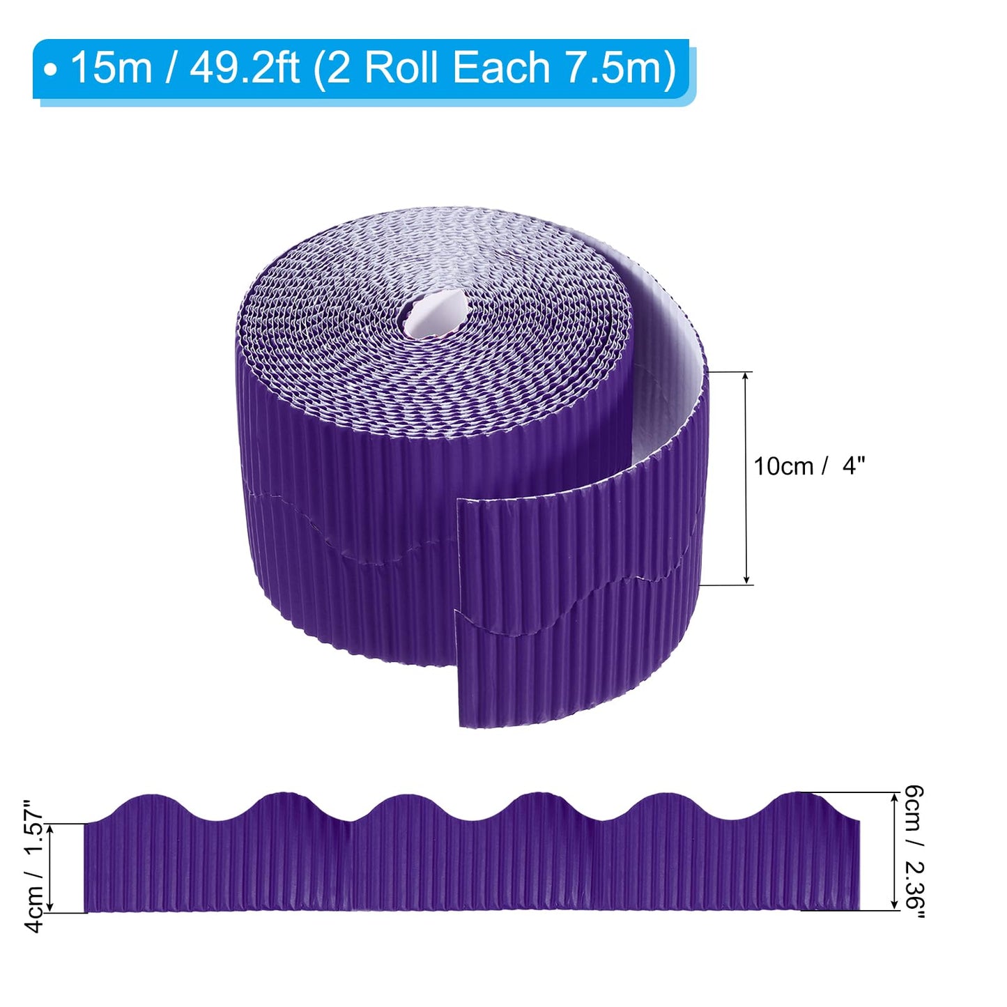 PATIKIL 3.9inch x 49.2ft Bulletin Board Border, Scalloped Trim Paper Corrugated Paper for Locker Classroom Decor Black White Cork Poster Boards, Dark Purple