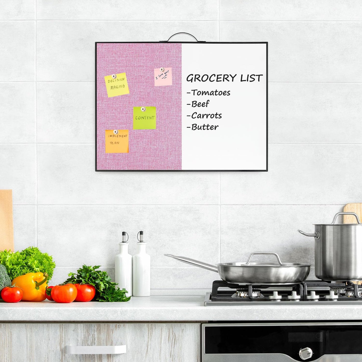 Small White Board Cork-Board Combo - 16 X 12 inches Pink Linen Board & Magnetic Dry Erase Board for Wall, Mini Bulletin Cork Board with Holder for Office, Home and School