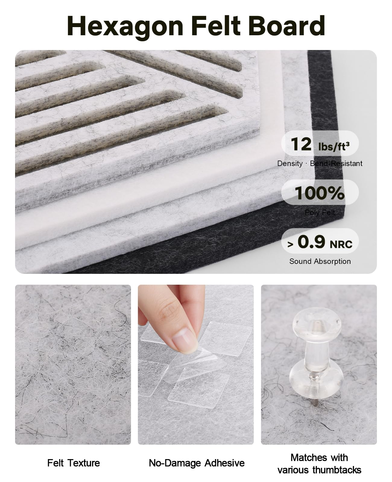 Hexagon Large Cork Bulletin Board Tiles, Peel and Stick Felt Wall Panels for Vision, Message Center, Picture and Prayer Board for Office, Dorm, Room and Desk Decor(Concrete Echo)