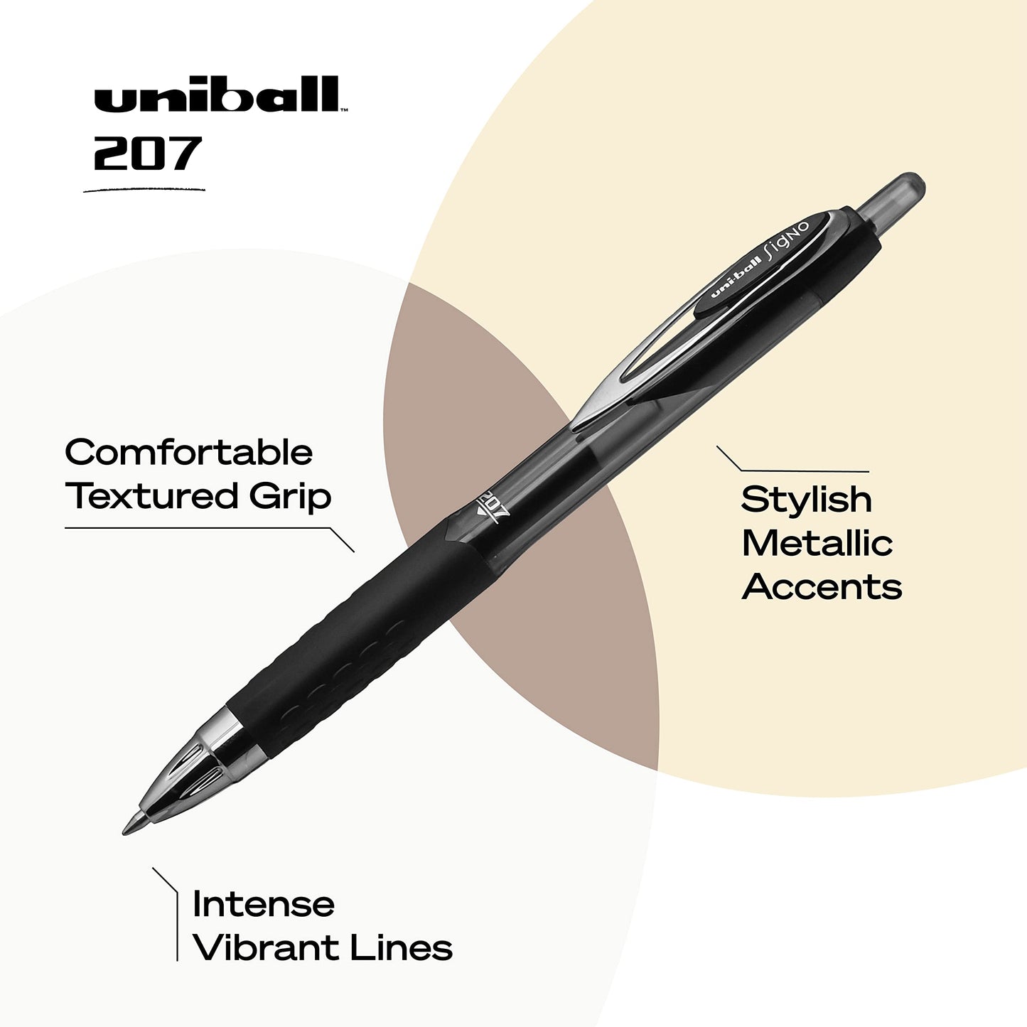 uni-ball Signo 207 Gel Pen, 0.7mm Medium Black, Smooth Writing (Pack of 12, 144 Count Total)