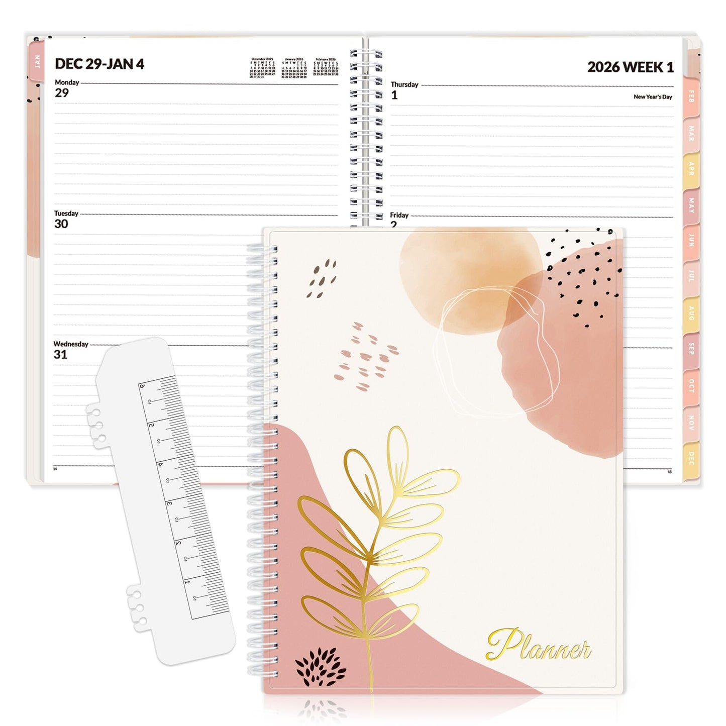SUNEE 2026 Weekly and Monthly Planner - from January 2026 - December 2026, Daily Agenda Planner with Monthly Tab, Flexible Cover, Note Pages, Pockets, Bookmark, Spiral Binding, Pink Breeze, 8.5"x11"