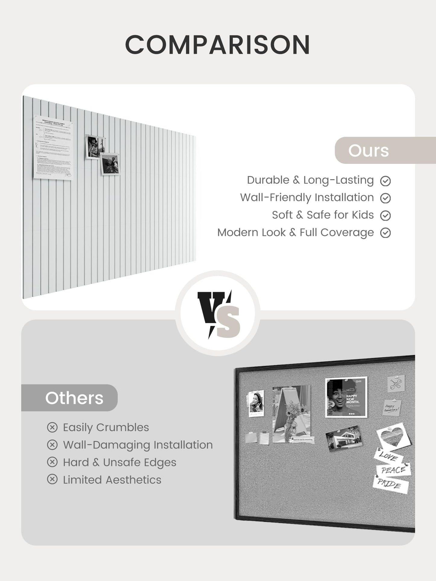 Bumusty Large Cork Board Alternative-48 x 36" Felt Bulletin Board Tiles, with 30 Pushpins, 70 Adhesive Tabs, Fine-Stripe 12-Pack, Cork Boards for Office Push Pin Board Felt Board-Cold White