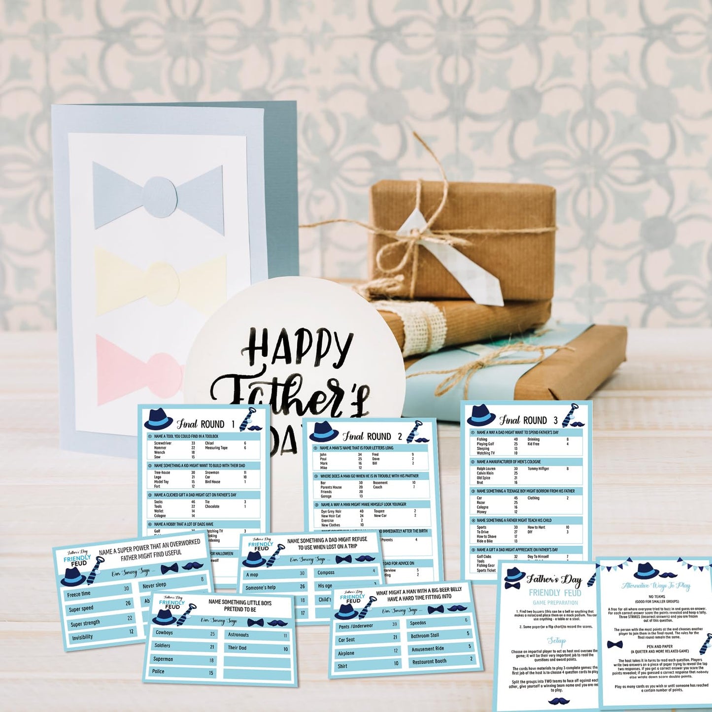 OXEDP Father's Day Games, Friendly Feud Game, Family Games for Father's Day, Family Feud Quiz, Fathers Day Party Ideas Blue Decoration -FTDF01