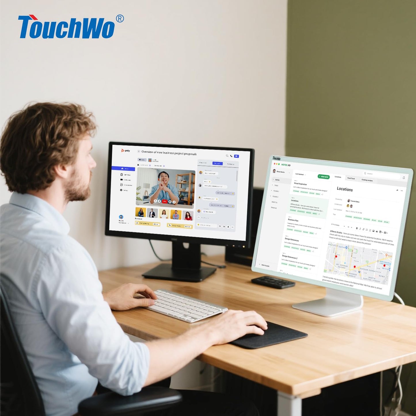 TouchWo Capacitive Multi-Touch Screen Industrial Monitor, 16:9 Display, Built-in Speakers, USB, VGA, DVI & HD-MI Ports, Digital Signage Displays and Player for Advertising (21.5-Inch White)
