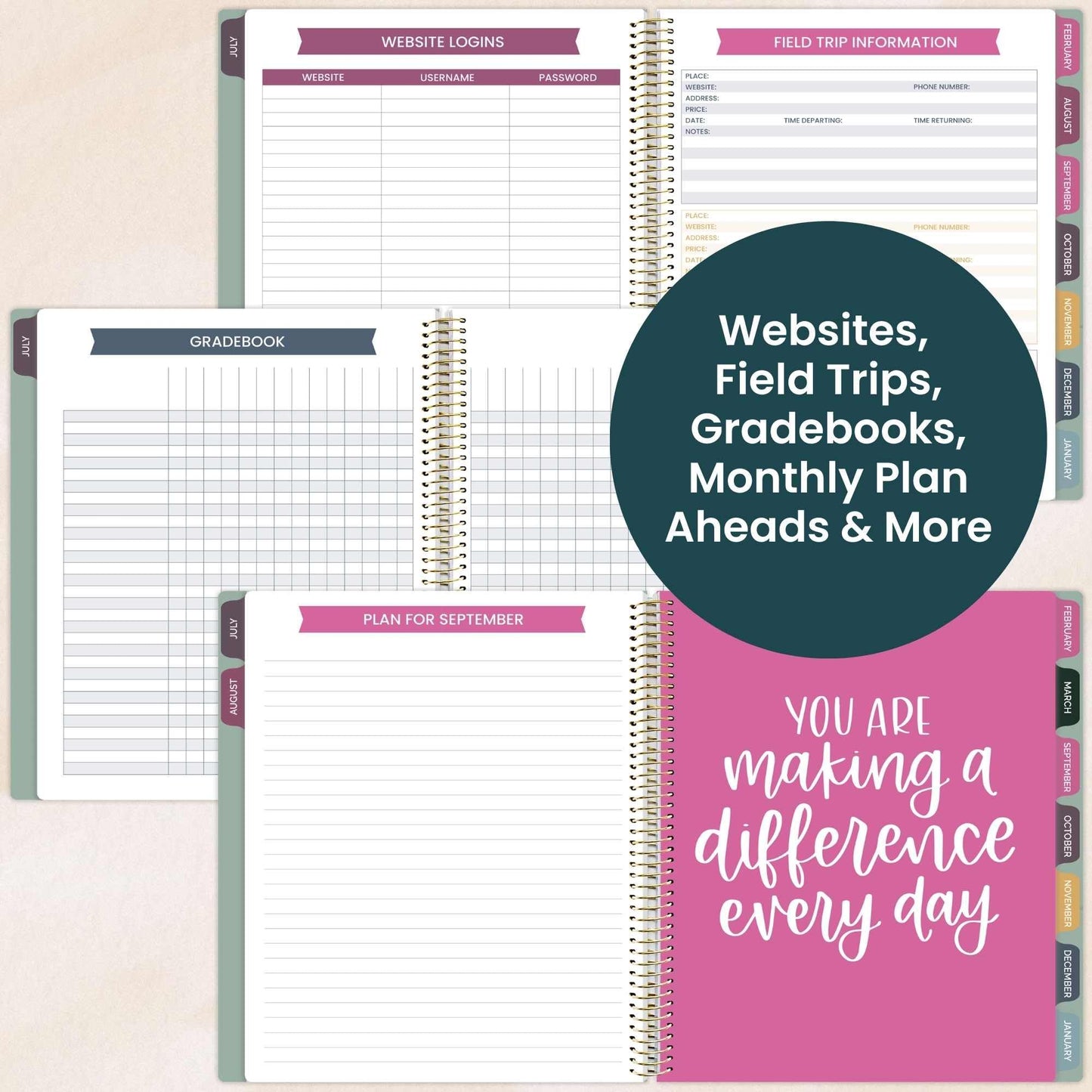 bloom daily planners 2026-2027 Academic Year Teacher Planner & Calendar - 7 Period Lesson Plan Organizer Book for Classroom or Homeschool - 9" x 11" (Interchangeable Cover) - Bold & Bright