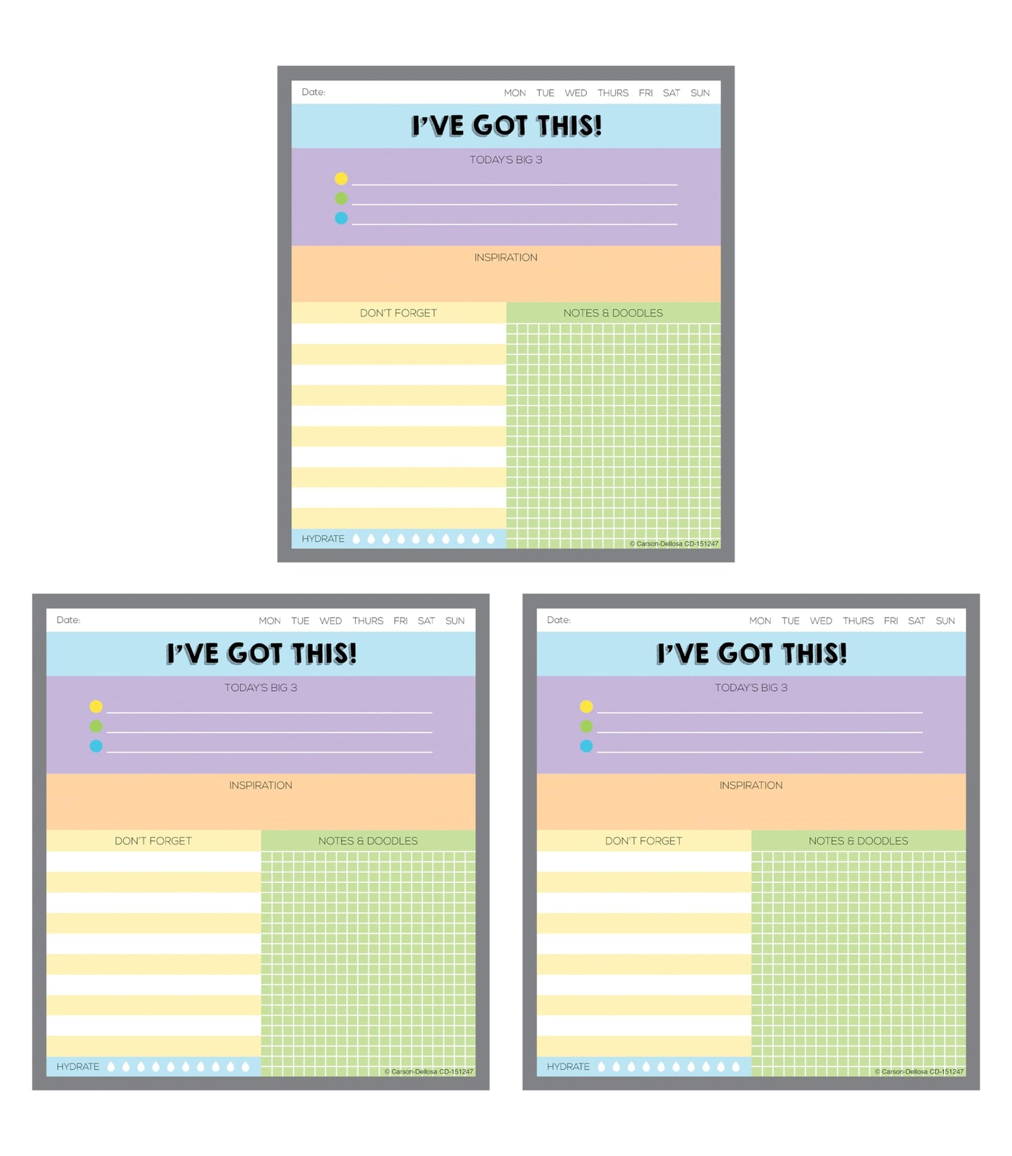 Carson Dellosa I've Got This Notepad 3-Pack Set, Note Pads for To Do List, Goals, Sketch Pad, Checklist, and Classroom Organization Stationary, Desk Accessories and Office Supplies