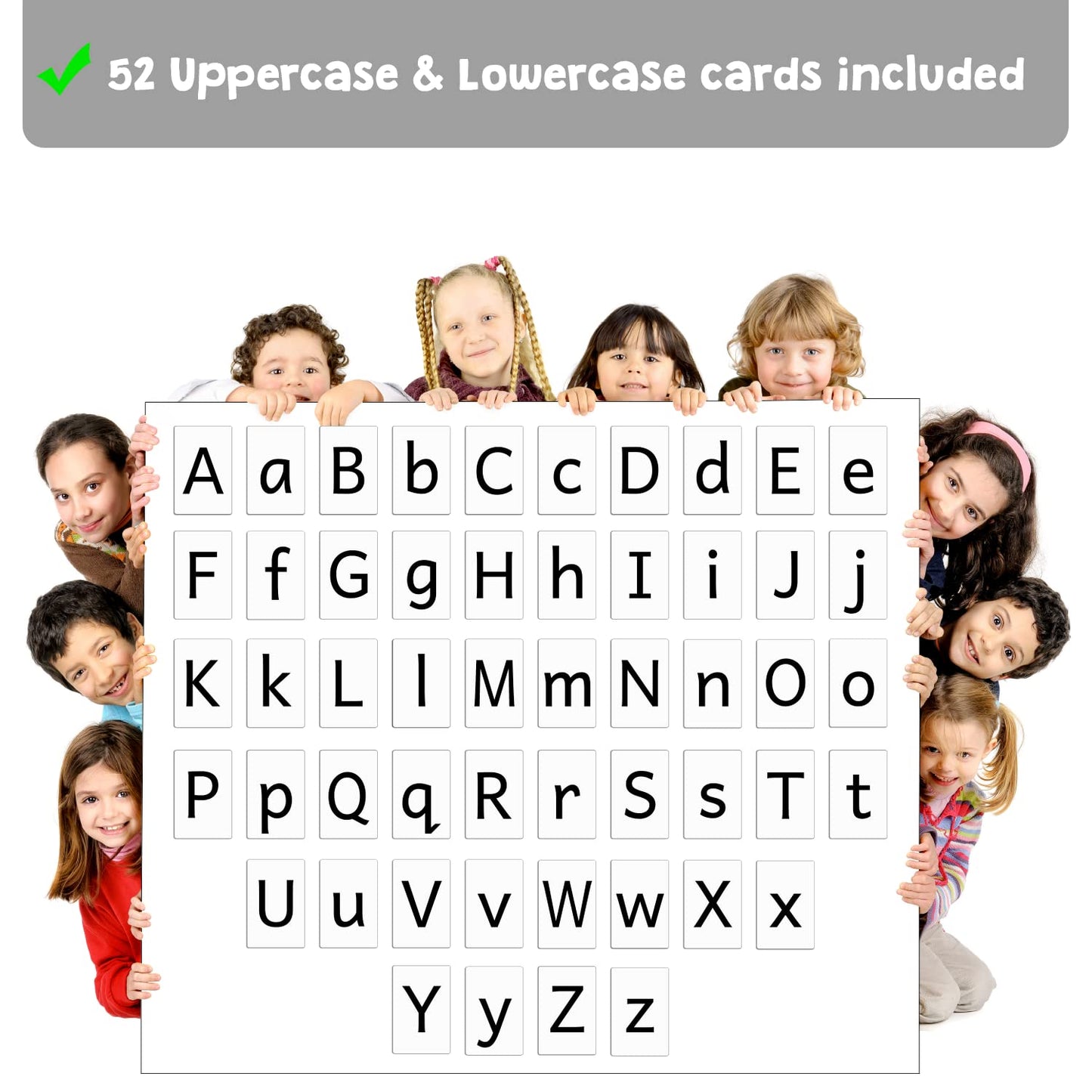 Attractivia Magnetic Big Alphabet ABC Flash Cards - 52 Sturdy Uppercase & Lowercase Large Letters, Black - for Classroom Teachers, Homeschool, ESL, Kids and Adults