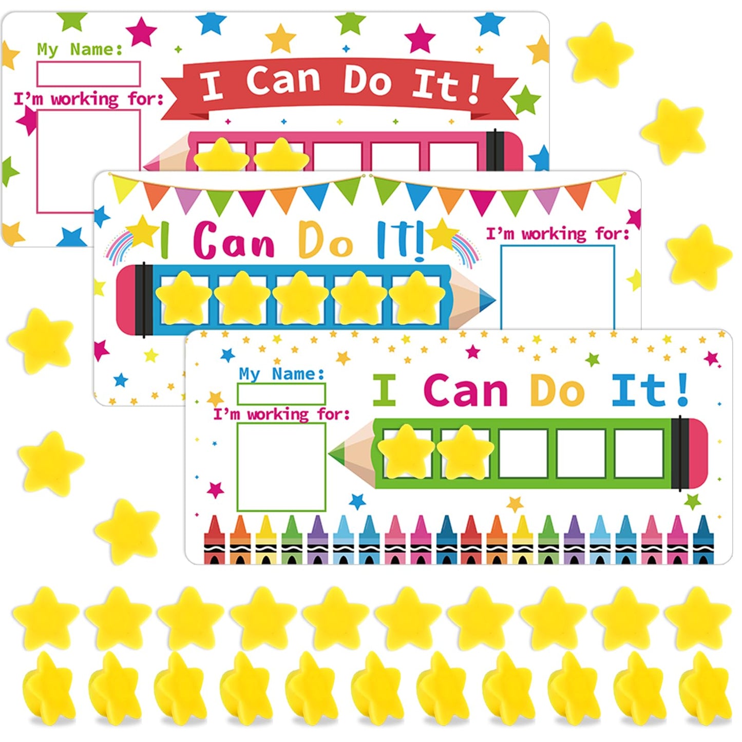 3 Sets Magnetic Rewards Chart for Kids I Can Do It Token Board Pencil Themed Behavior Chart at Home Positive Star and Customization Goal Box Incentives for Teacher Essentials Elementary Classroom