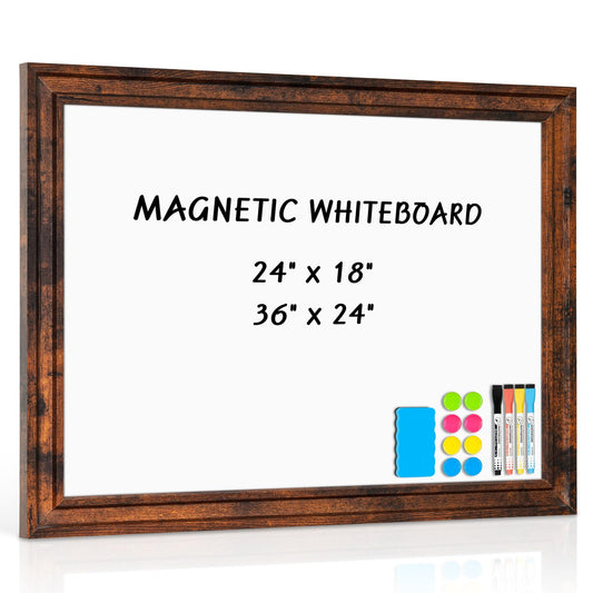 QUEENLINK White Board for Wall, 24''x18'' Magnetic Dry Erase Board, Decorative Whiteboard with Brown Vintage Wooden Frame, Hanging Writing Board for Home Office School Dorm