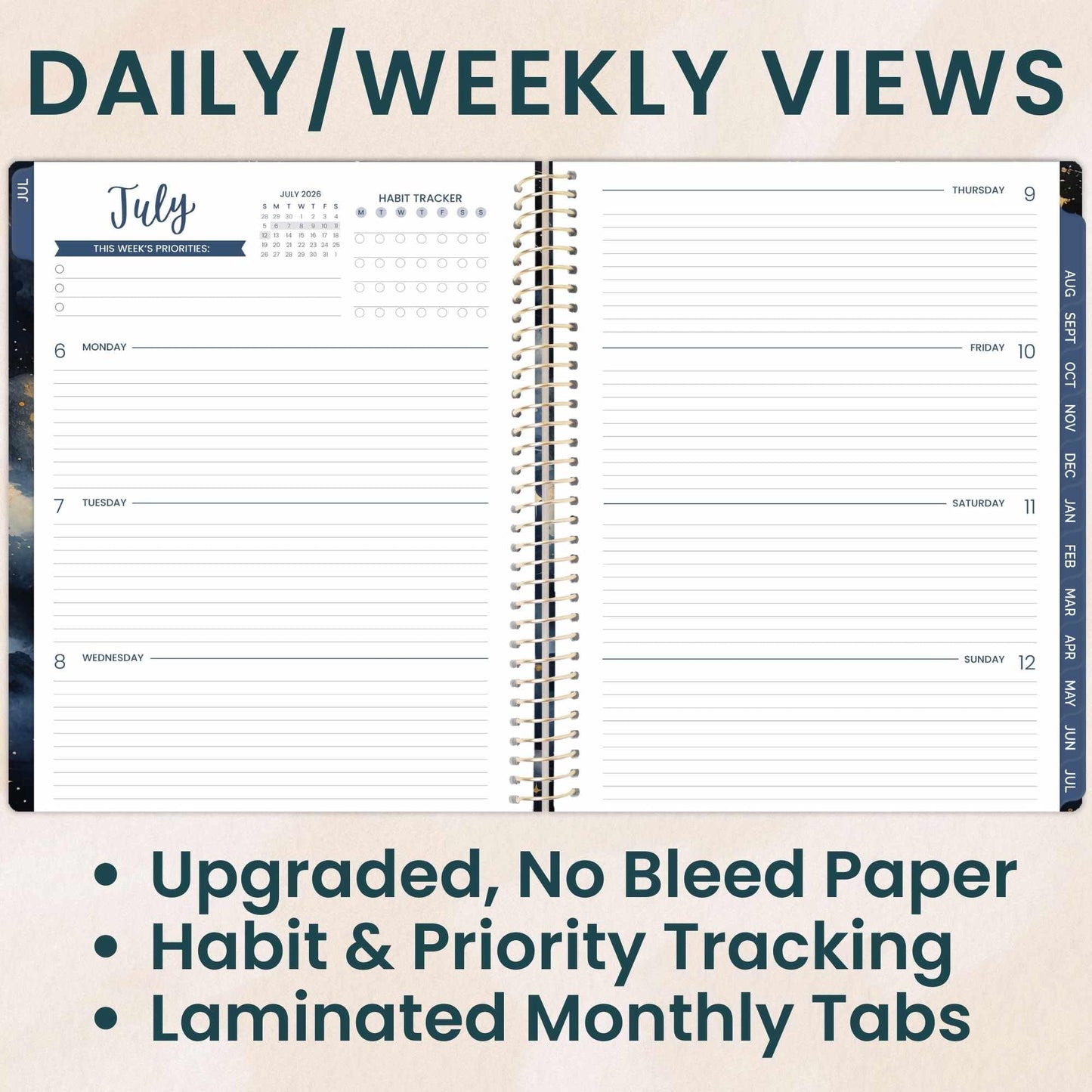 bloom daily planners 2026-2027 (8.5" x 11") Academic Year Day Planner (July 2026 - July 2027) - 13 Months Weekly & Monthly Dated Agenda Organizer with Stickers & Tabs - Midnight Sky