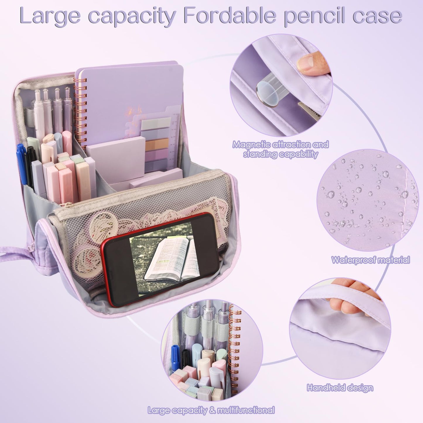 J6&H6 170Pcs Complete Bible Study Supplies, Bible Journaling Kit, Foldable Pencil Case with 75 Tabs,12 Pastel Bible Highlighters More Bible Accessories Set for Women, Beginner Christian Gifts (Purple)