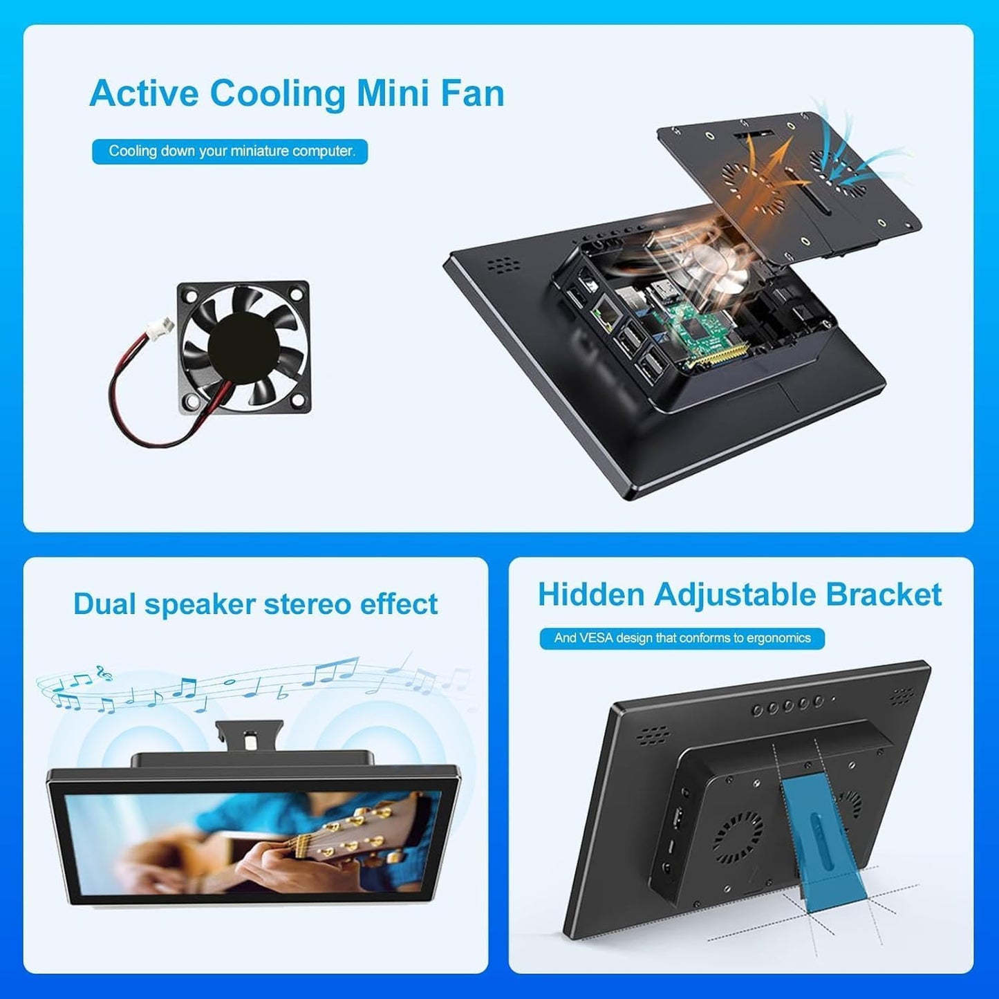 10.1 Inch Touchscreen for Raspberry Pi,5-Point 1280 * 800 IPS touchscreen Portable Monitor with HDMI Interface Dual-Speaker for Raspberry Pi 5/4B/3B+/3B/B+ Jetson Nano Win11/10/8/7(dark black)