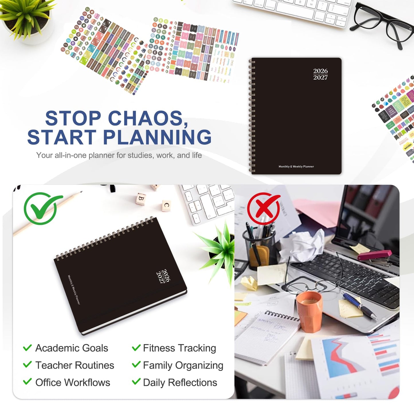 Planner 2026-2027, Weekly and Monthly Academic Planner, July 2026 - June 2027, Hardcover Calendar Agenda Book for School Year Planning, School Supplies for Teacher and Student, Letter Size(8.5'' x 11'')