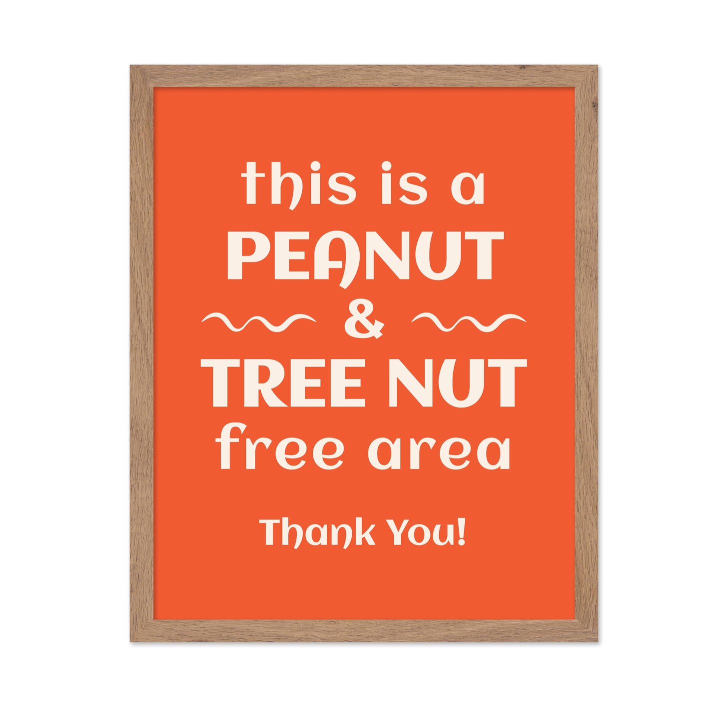 Poster Master Peanut and Tree Nut Free Area Poster - Food Allergy Awareness Print - Typography Art - Trendy Art - Gift for Men & Women - Decor for School, Office or Classroom, 11x14 Beige Framed