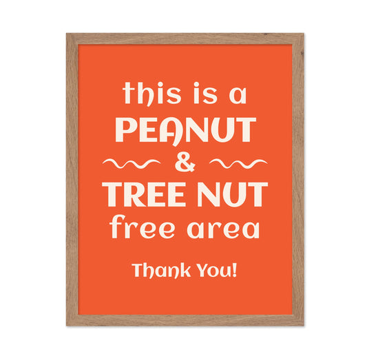 Poster Master Peanut and Tree Nut Free Area Poster - Food Allergy Awareness Print - Typography Art - Trendy Art - Gift for Men & Women - Decor for School, Office or Classroom, 11x14 Beige Framed