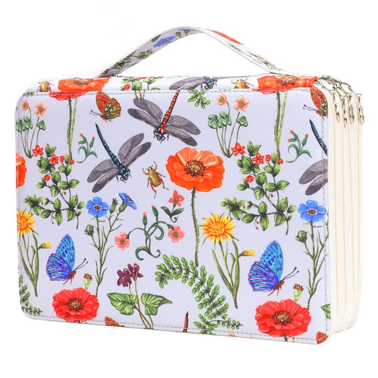 Vomgomfom 200 Slots Pencil Bag, 4-Layer Zipper Portable Art Supply Organizer, PU Leather Large Capacity Colored Pencil Case with Handle for 200 Watercolor Pens, Gel Pens (White)