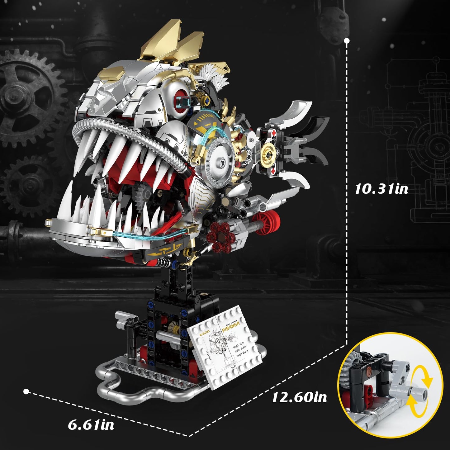 GIAT Mechanical Piranha Building Blocks Set - STEM Collection Toy for Kids & Adults, Home/Office Decor Kit, Birthday Gifts for 8-14+ Year Old Teens Boys and Girls (1019 PCS)