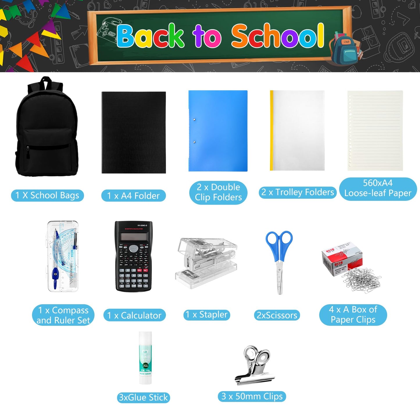 Gilprop 81 Pcs School Supply Kit with Backpack Back to School Supplies Bundle Bulk School Essentials for Elementary Middle High School Students Includes Folders Notebooks Pencils and More(Black)