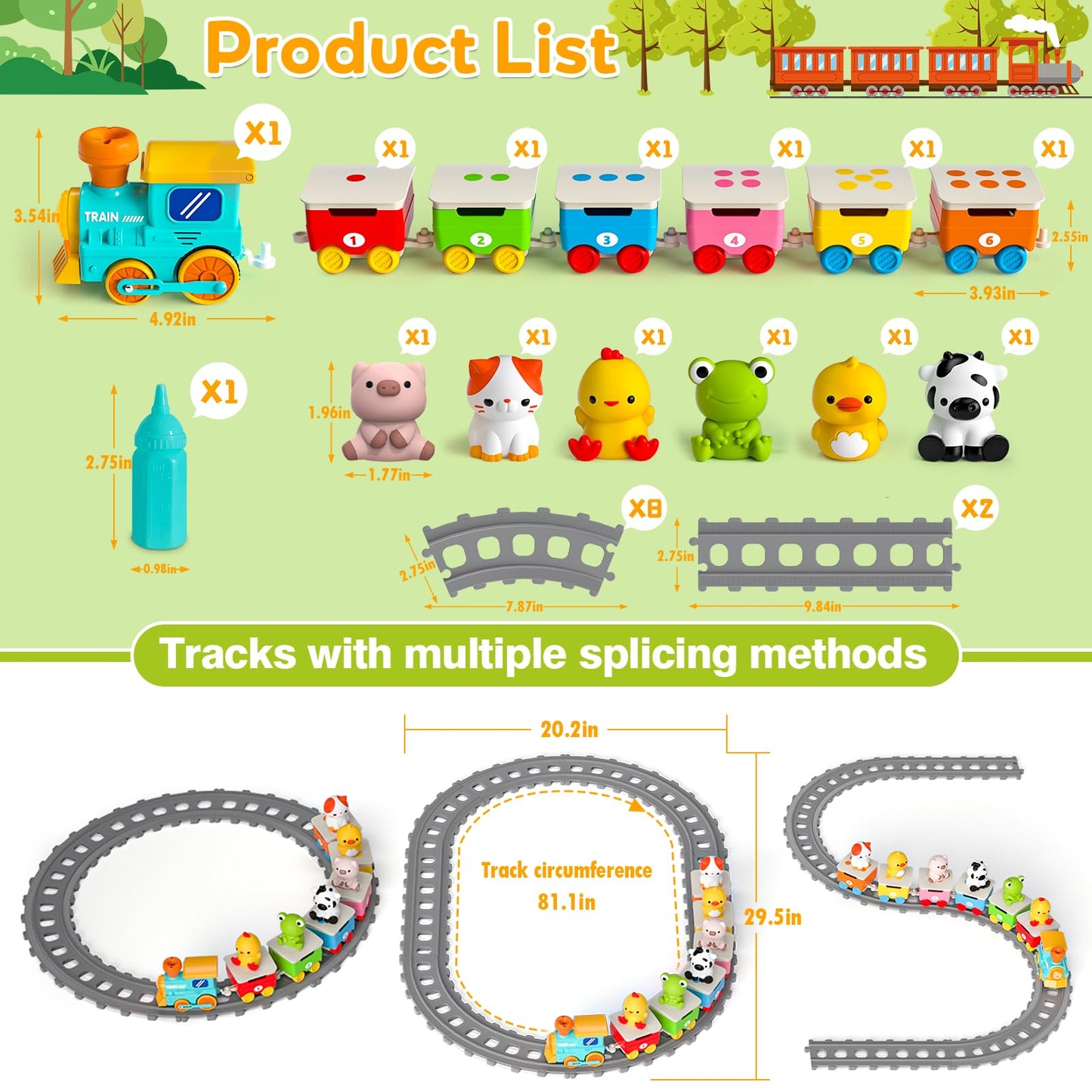 Toddler Toys for 1 2 3 Year Old, Electric Farm Animal Train Set with Music, Lights & Steam, Montessori Counting, Matching & Sorting Learning Toys, Christmas Birthday Gifts for Baby Boys Girls 18M+