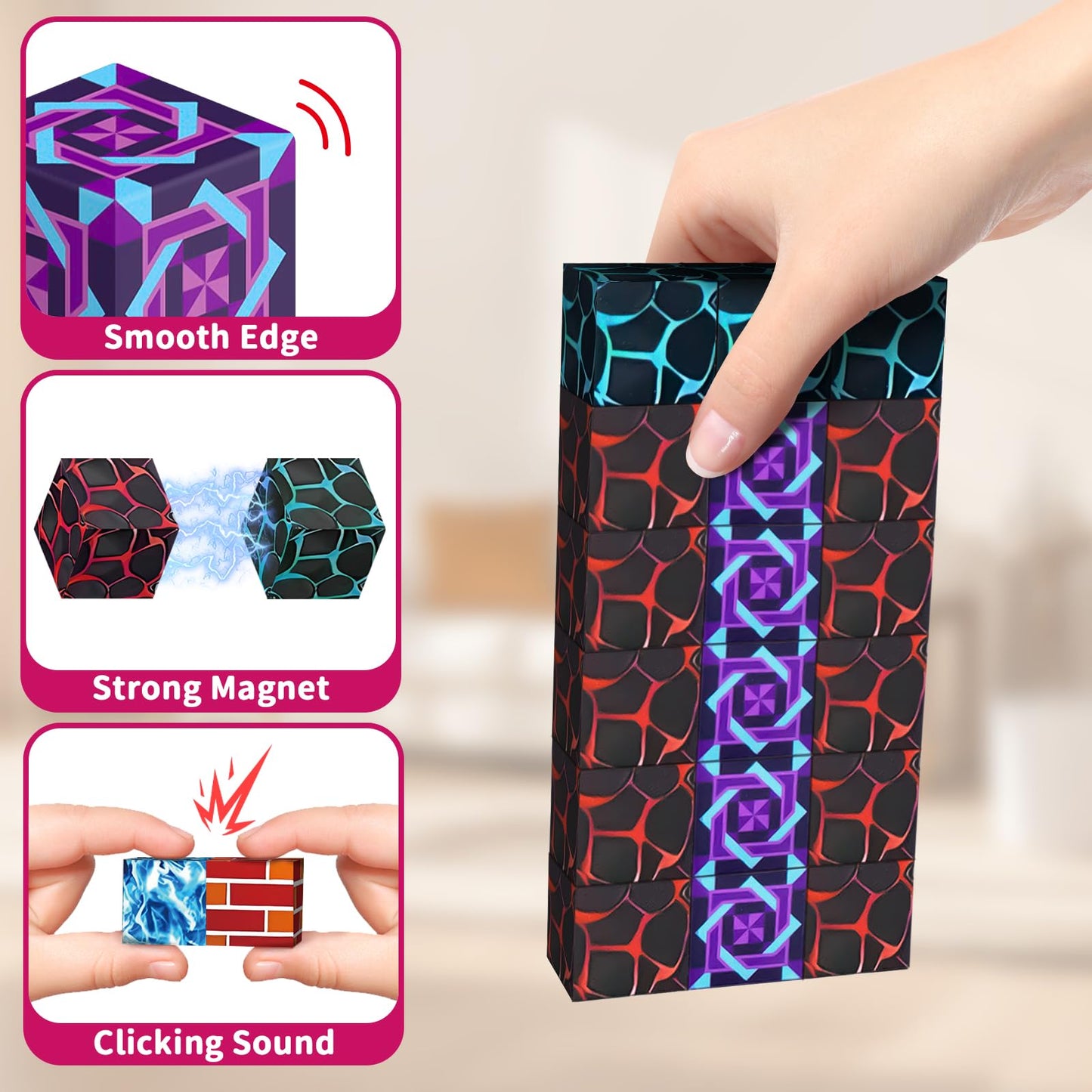 MUUHU 300PCS Magnetic Blocks - 0.8" Magnetic Building Blocks Toys for Kids Magnet Blocks Cubes Games Stem Building Toys Christmas Birthday Gifts Toys for Boys Girls 3 4 5 6 7 8 9 10 Years Old