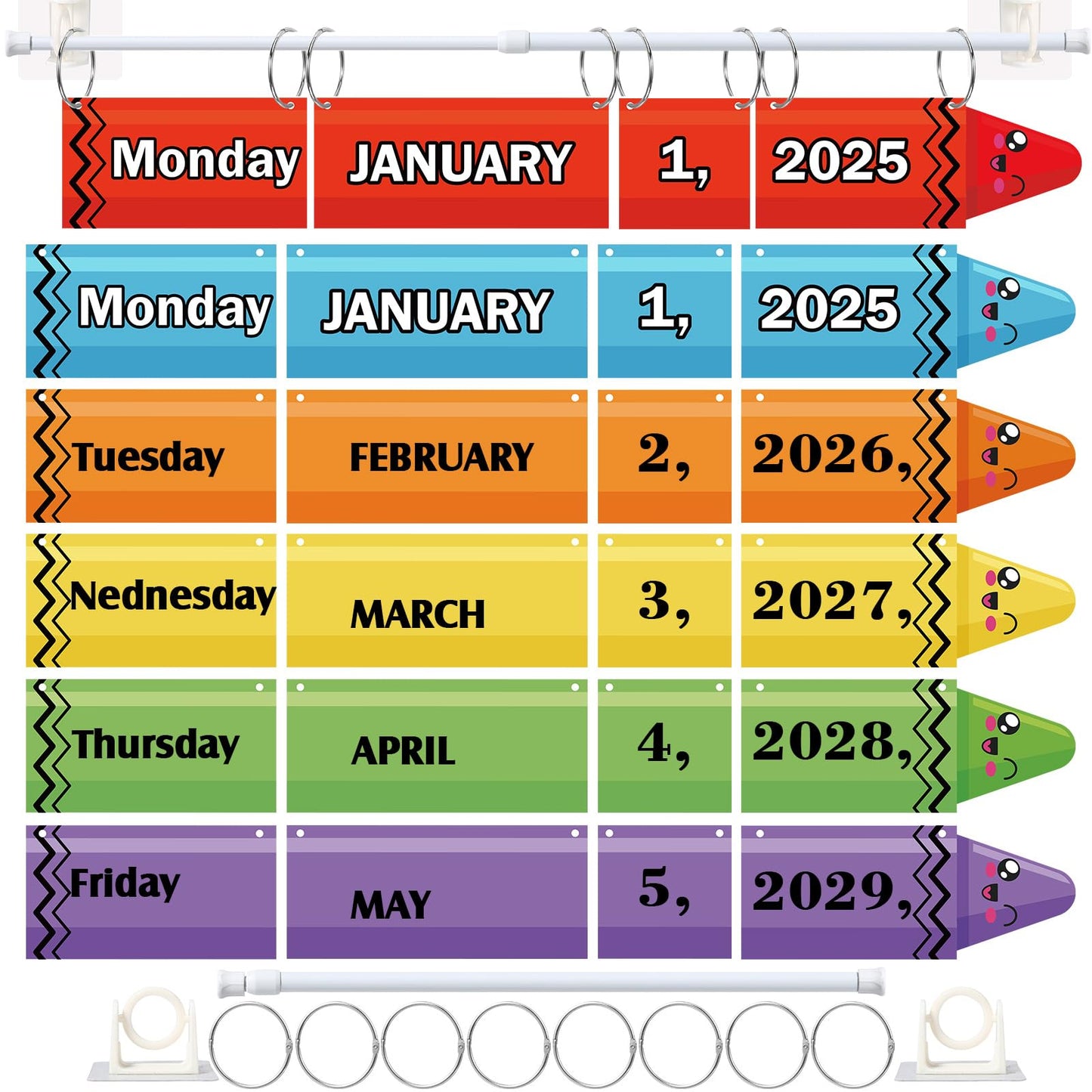 Containlol Crayon Flip Calendar for Bulletin Board Set Crayon Themed Bulletin Board Decor Flip Calendar with 62 Week Month Day Year Card