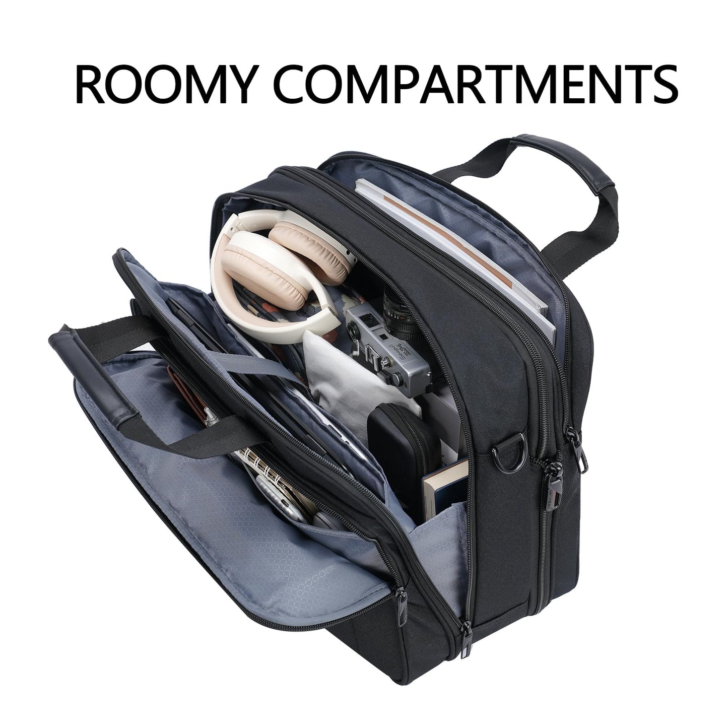 VANKEAN Laptop Briefcase Premium Laptop Case Fits Up to 17.3 Inch Business Shoulder Bag Laptop Expandable Water-Repellent Messenger Bag for Men/Women Computer Bag for Travel/Business/Black-Grey