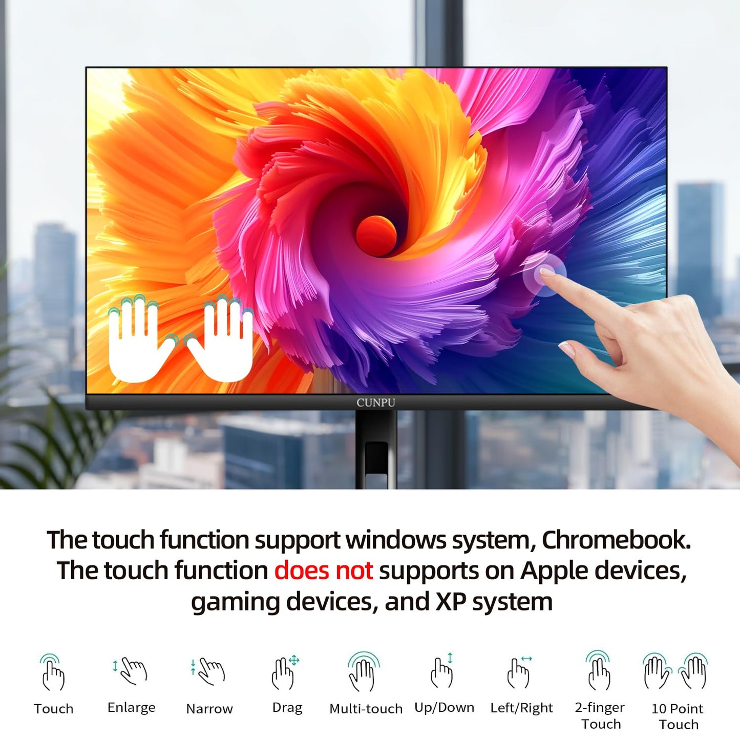 CUNPU 27 Inch Touchscreen Monitor, 10 Point Touch, FHD 1080P 60Hz Nano IPS Screen, 100% SRGB, VESA Wall Mountable, Tilt Adjustment, VGA HDMI for PC, Laptop Business & Work Station