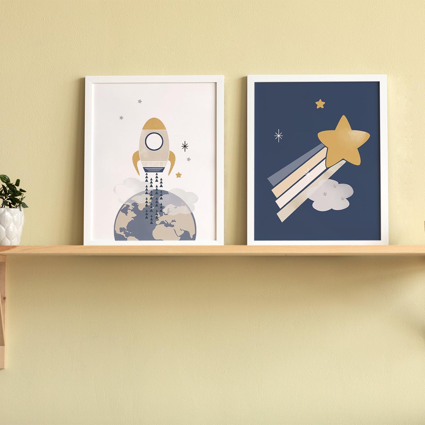 JXREQ Space Nursery Decor for Kids Boys Toddler Room Playroom Nursery Classroom Space Posters Wall Art Prints Set of 4, Cute Wall Decor for Kid Baby Boy Bedroom, 8x10 Inch Unframed