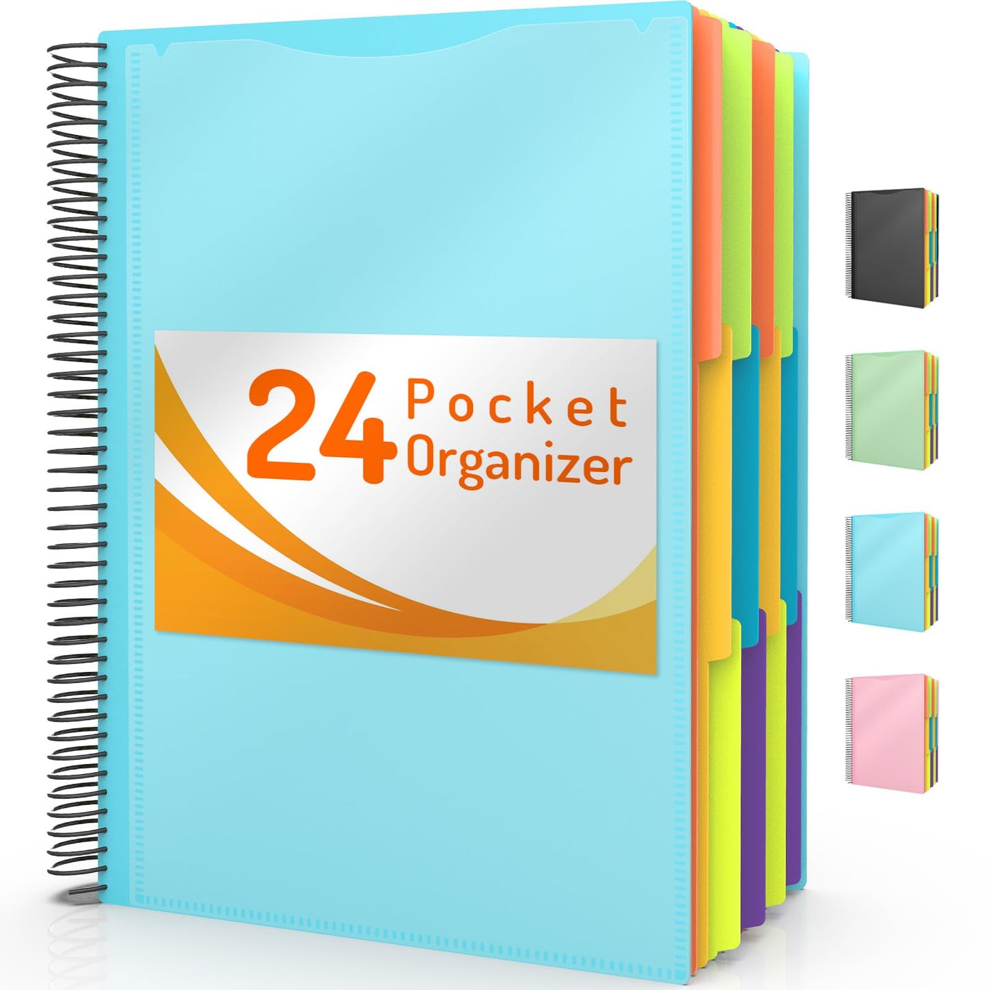 Forvencer 24 Pocket Project Organizer, 1/3-cut Tab Binder Organizer with Sticky Labels, Multi Pocket Folder with Zipper Pouch, Folder Binder Spiral Pocket Notebook, Office Supplies
