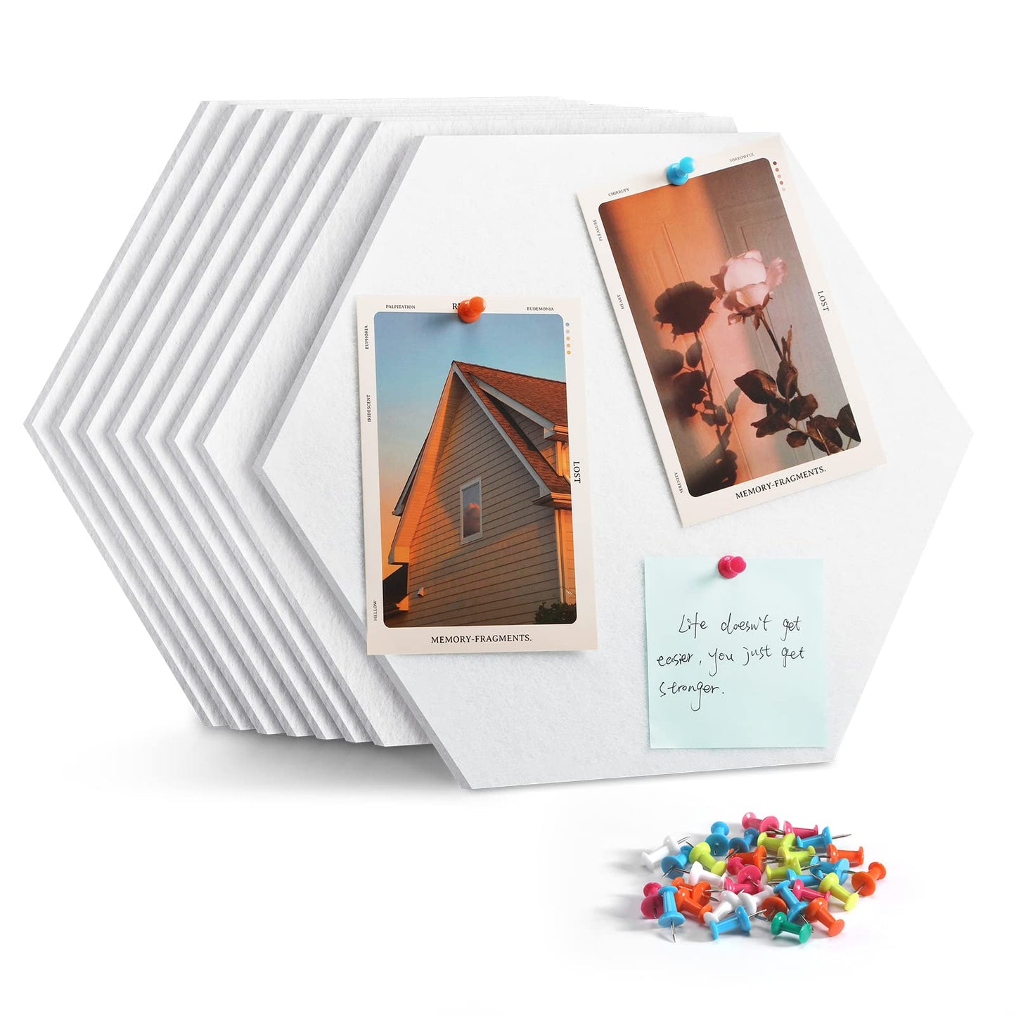 Uoisaiko 8 Pack Hexagon Felt Bulletin Board Tiles - 12" Large Thick Pin Board for Walls with 30 Push Pins, DIY Boards for Office Home School Decor, Aesthetic Hex Cork Board Alternative