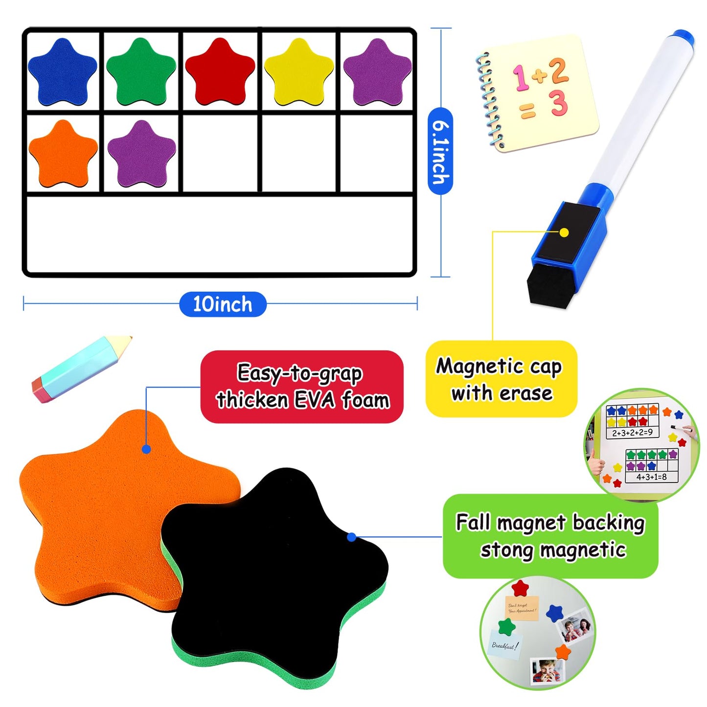LOOIKOOS Magnetic Ten-Frame Set,Math Manipulative Games for Kids Number Counting Games,Montessori Educational Toy for Kindergarten Preschool 3 4 5 Year Old