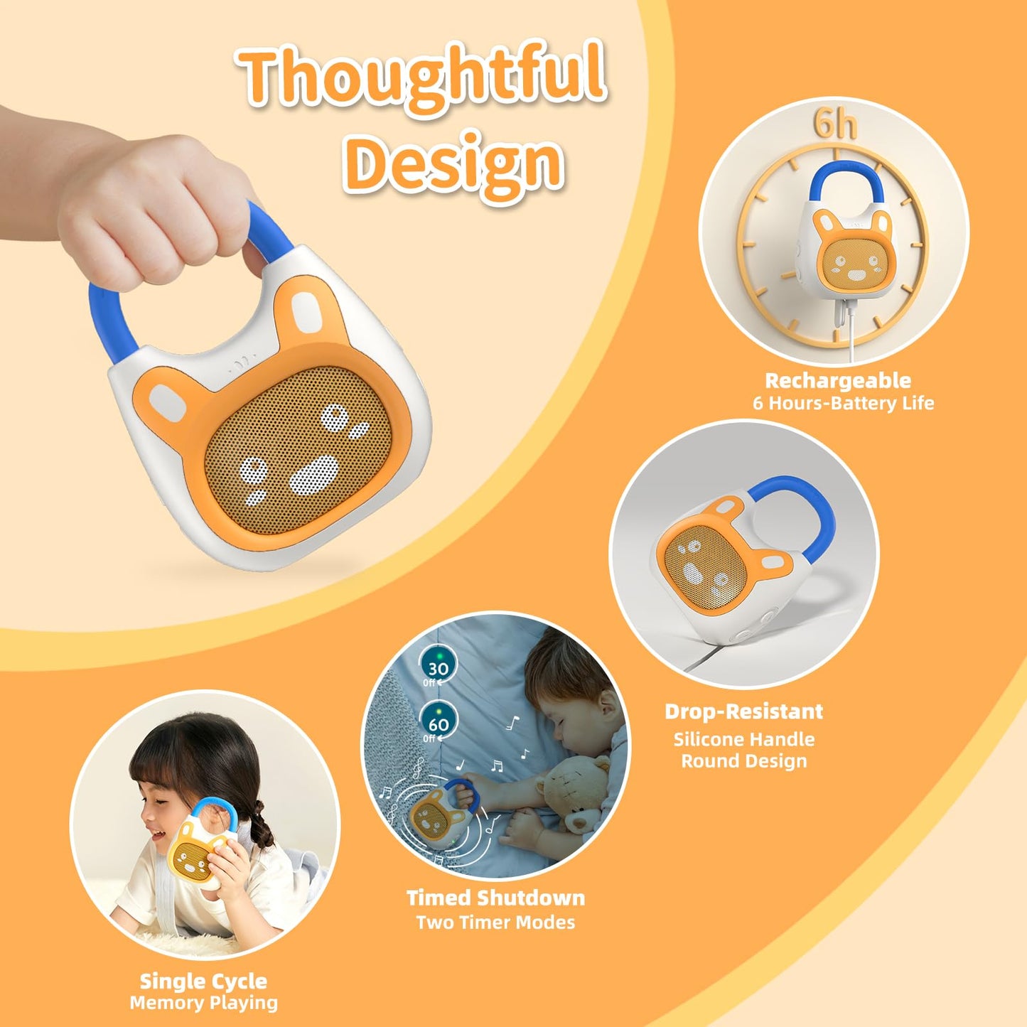alilo Pocket Bunny Portable Kids Music Player, Musical Toys for Toddlers, Preloaded 120+ Stories/Music/Lullabies/White Noise,High Fidelity Sound Travel Bluetooth Speaker (with Strap and Ring)