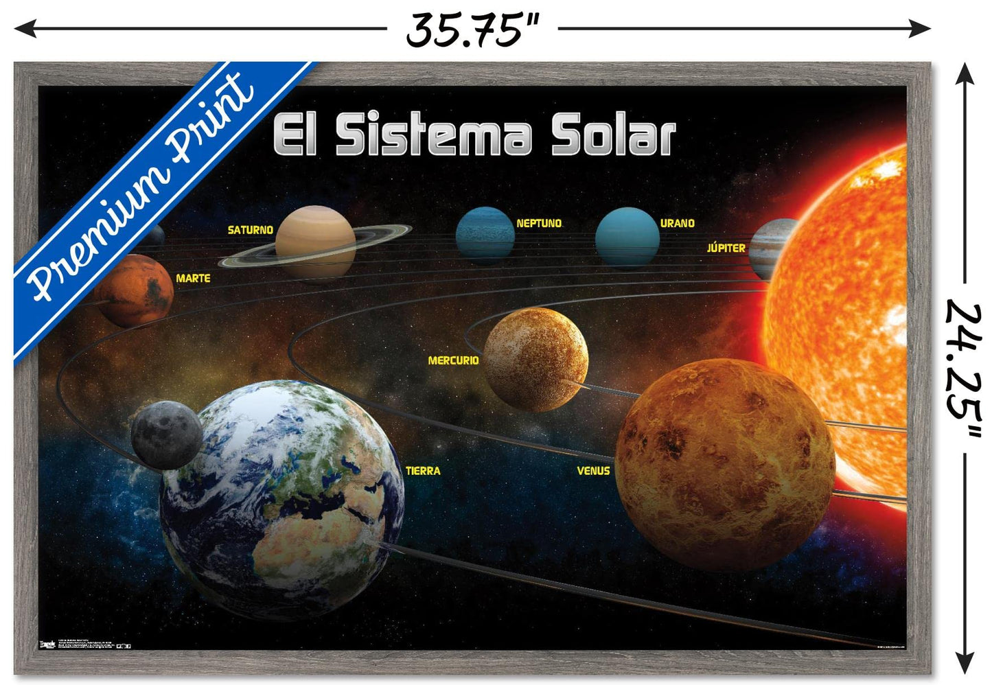 Trends International El Sistema Solar 2013 (Solar System) Wall Poster, 22.375" x 34", Barnwood Framed Version
