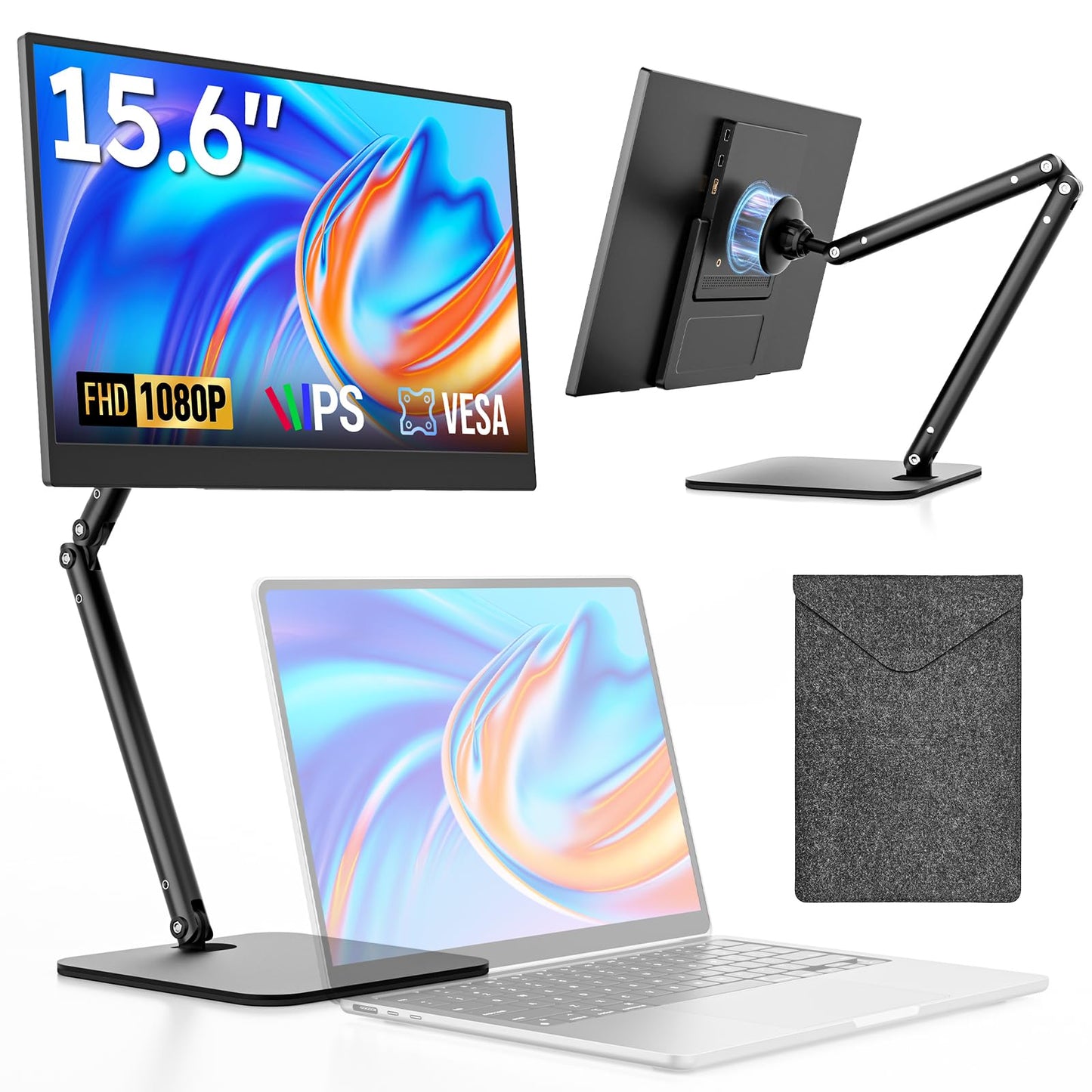 Dopesplay Portable Monitor, 15.6" FHD 1080P IPS Travel Monitor for Laptop, Foldable Magnetic Stand & Carry Case Included, USB-C Screen Extender for Laptop Mac PC Phone Xbox PS4/5 Switch
