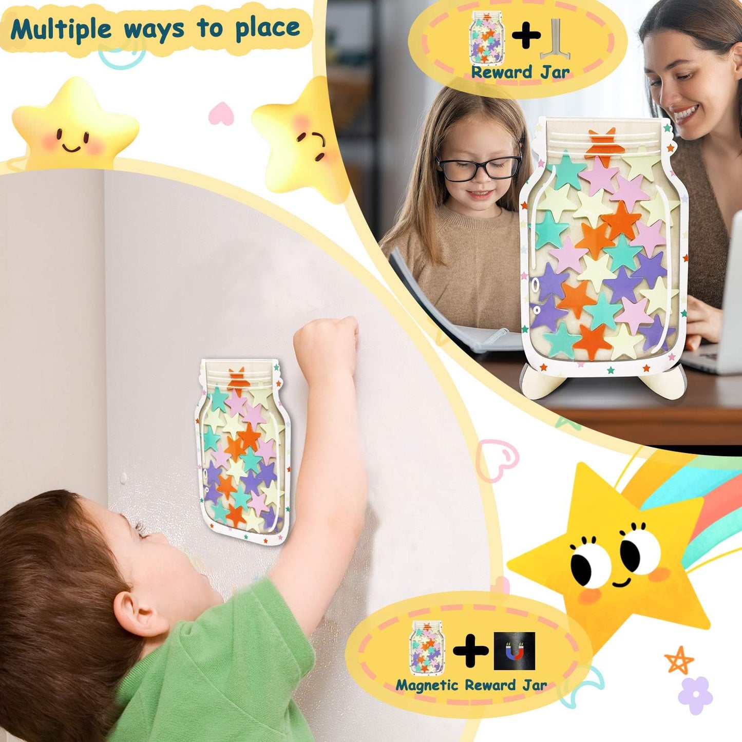 Magnetic Reward Jar,Magnetic Star Reward Jar for Kid,Reward System for Student Behavior,Personalized Stars Reward Jar for Classroom Home,Magnetic Reward Jar Ideal for Classroom Board (Classic)
