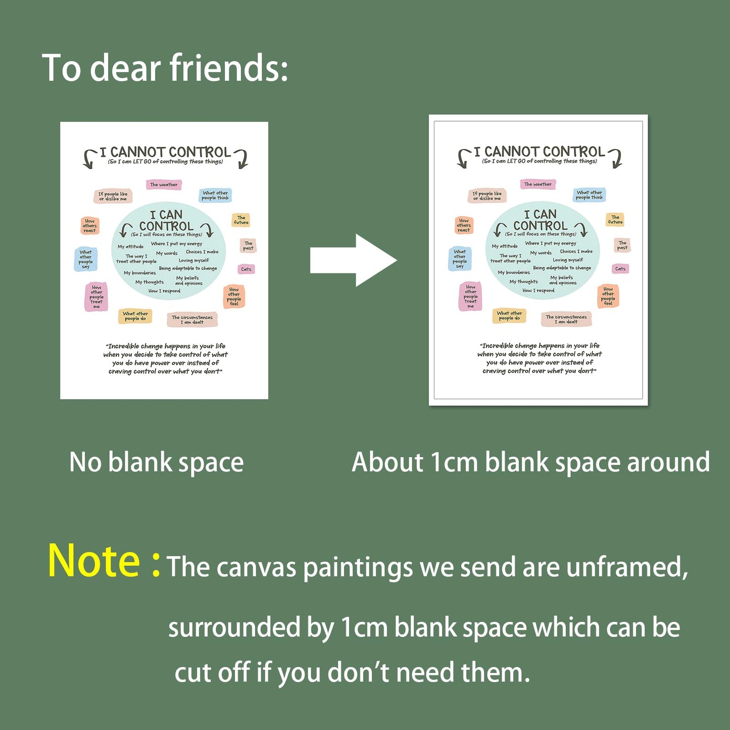 uoyien Growth Mindset Mental Health Posters I Cannot Control and I Can Control Positive Affirmations Charts Canvas Wall Art Kids Educational Prints For Calming Corner Decorations 16x24in Unframed