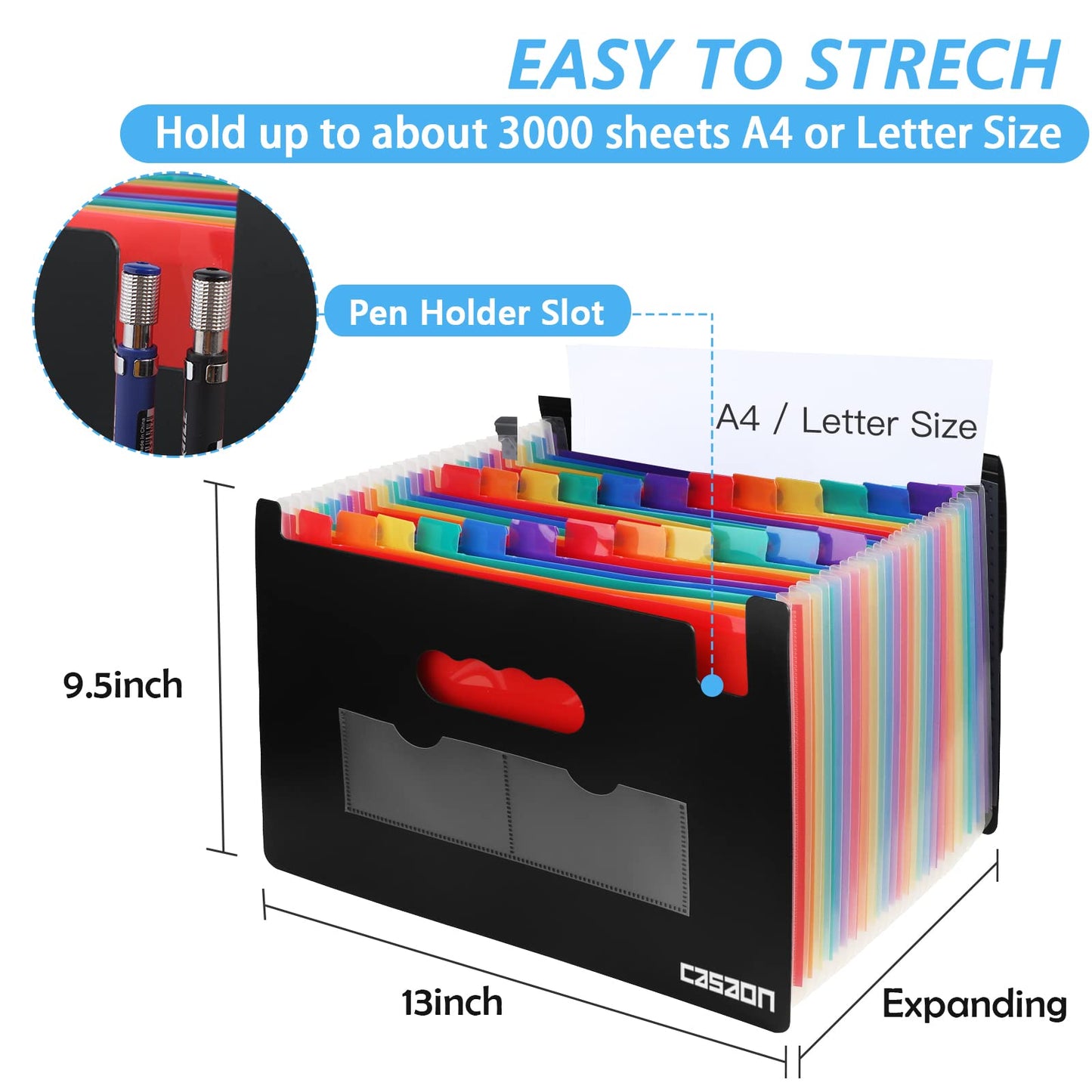 2 Pack Accordian File Organizer, Expanding File Folder 24 Pockets with Expandable Cover A4 Letter Size File Box, Portable Document Organizer - Black