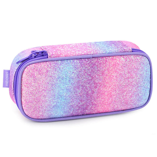 mibasies Girls Pencil Case for Kids, Multi-Slot Pencil Pouch, Pink Purple Rainbow