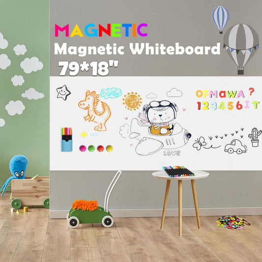 Ykall Magnetic Whiteboard Contact Paper 79"x18" Adhesive Magnetic Dry Erase White Board Sticker for Wall,Peel and Stick Wallpaper with 93 Pcs Kit for Kids,Easy to Write and Clean for Home Playroom